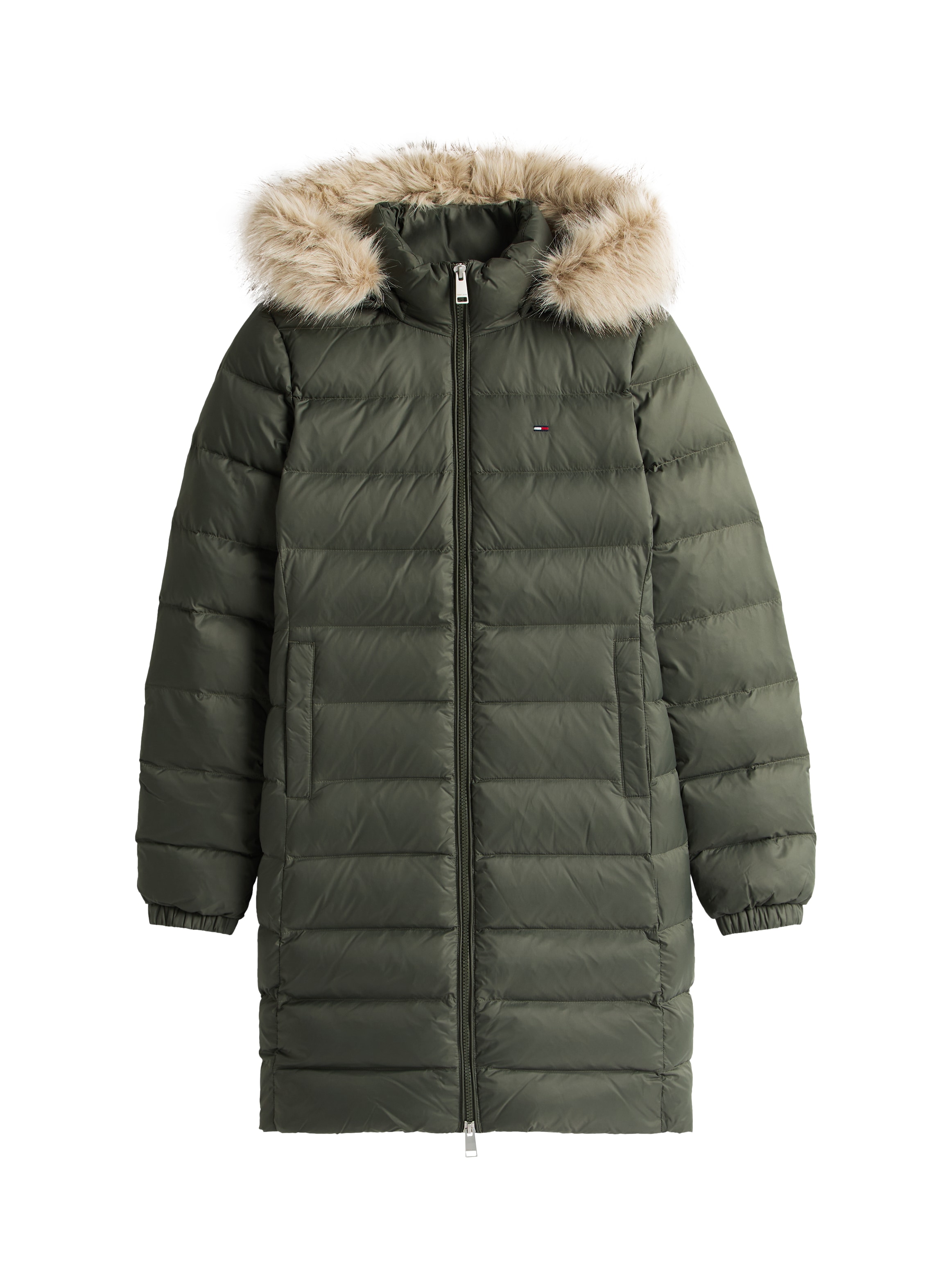 Tommy Jeans Manteau matelassé »TJW ESSENTIAL HOODED DOWN COAT« mit Fellimitat, Logostickerei