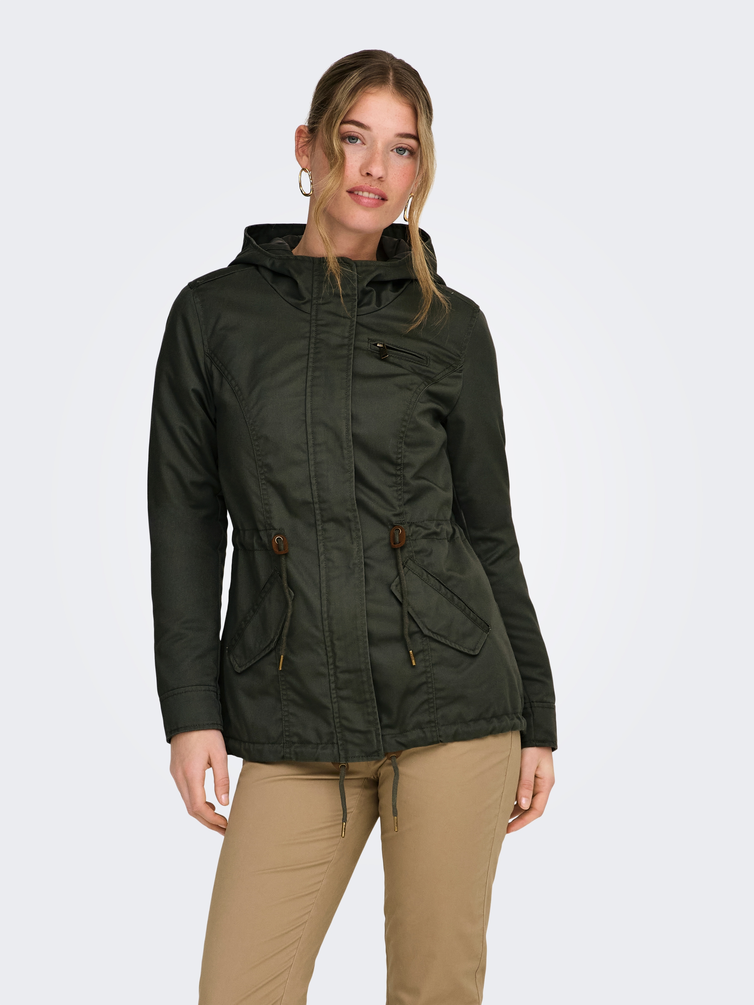 ONLY Parka »ONLLORCA LIFE CANVAS PARKA CC OTW« avec capuche avec cordon de serrage à la taille