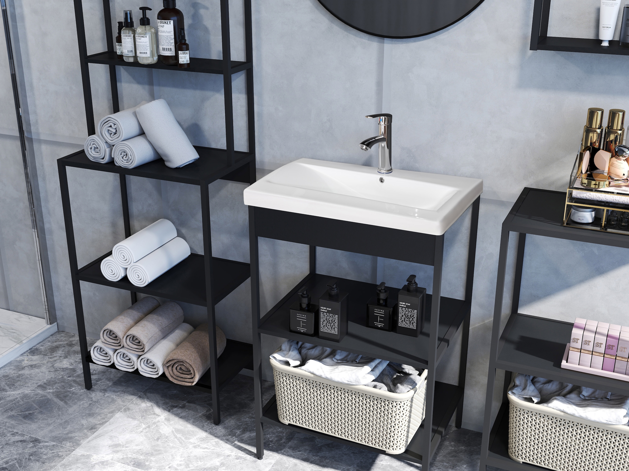 welltime Étagère sur pied »Lodi« 1 cuis tlg. kompaktes Badregal mit 3 Ablagen, ideal für das Gäste-WC - 51/30/80 cm