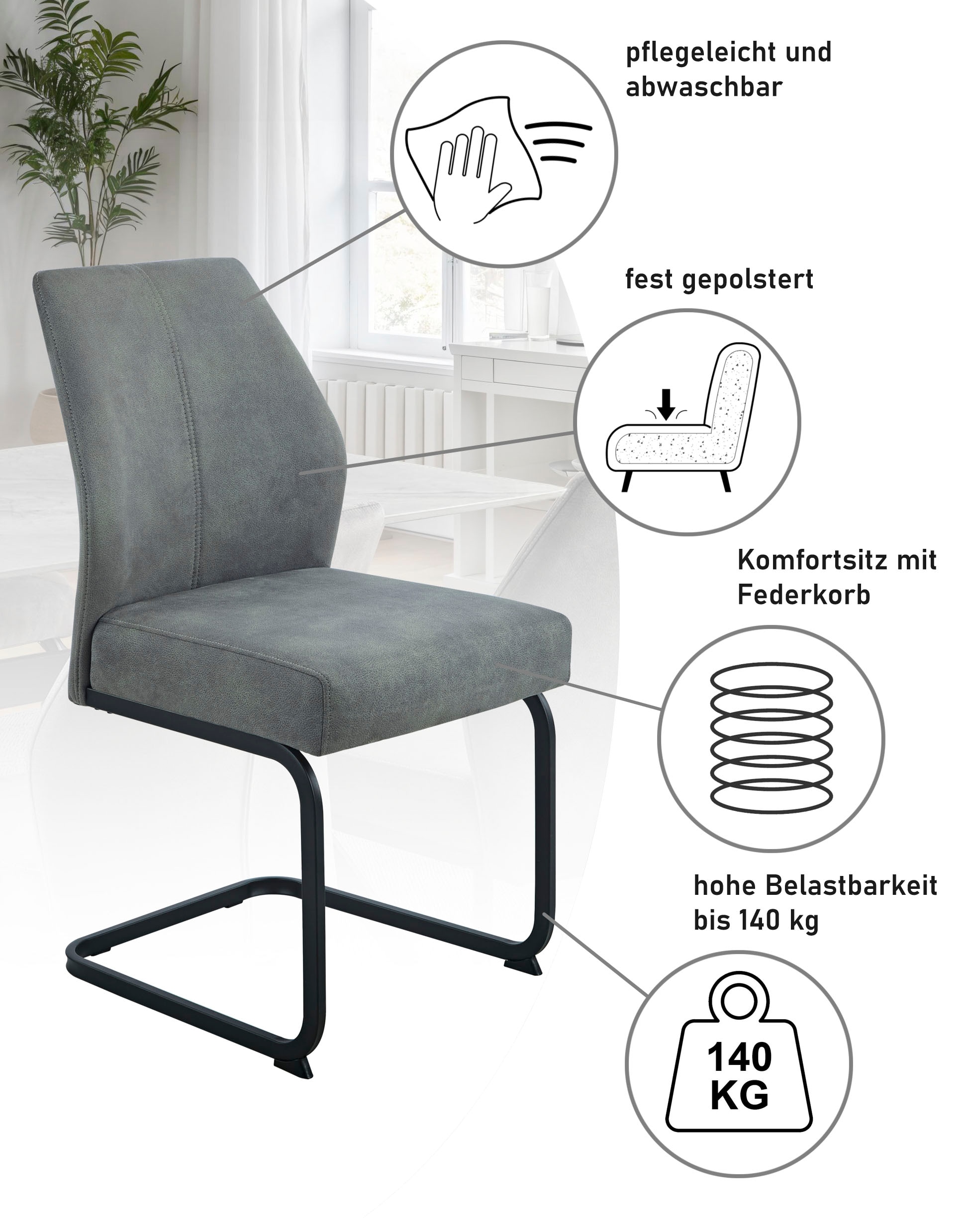 HELA Chaise cantilever »NEPTUN, Esszimmerstuhl-Set« (Set) 2 cuisFederkern,140 kg Belastbar,Pflegeleichter Stoff, Dicke Polsterung