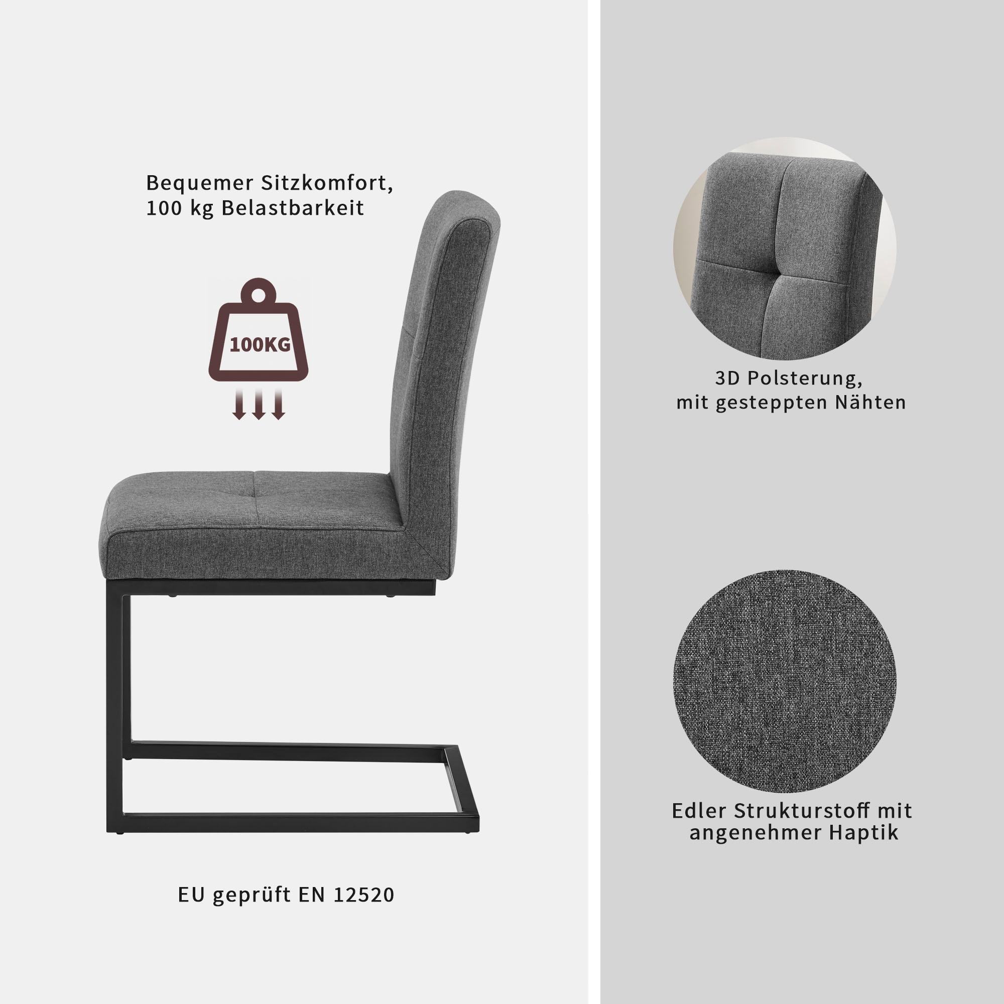 GOODproduct Ensemble de salle à manger »Gellina« Ensemble, 4 tlg. ausziehbarer Esstisch, Freischwinger, Sitzbank mit Rückenlehne