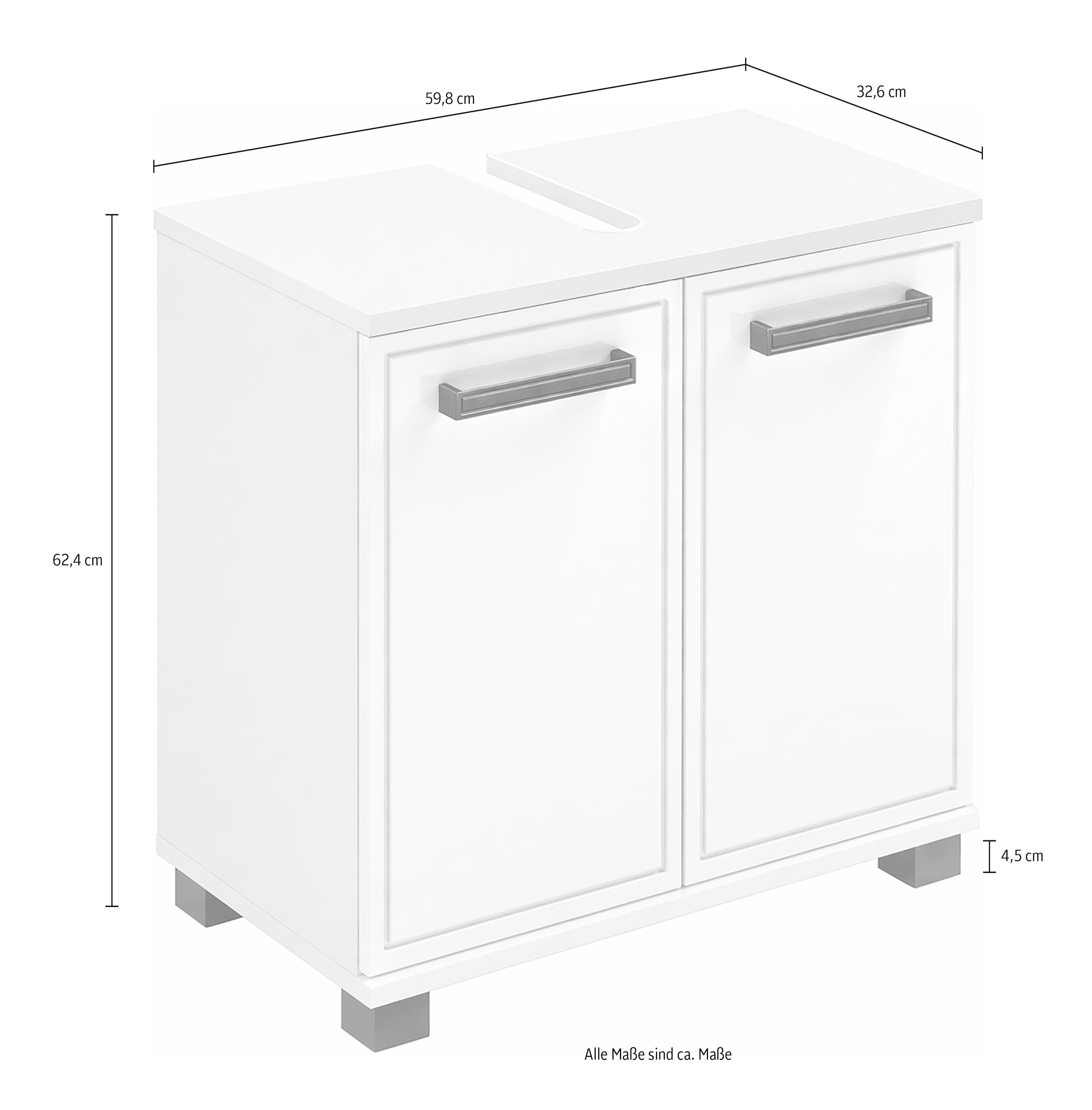 Schildmeyer Armoire sous lavabo »ADANA, Breite 59,8 cm, 2 Türen, Siphonausschnitt, MADE IN GERMANY« 1 cuis tlg. façades MDF profondes avec gaufrage de cadre tout autour, FABRIQUÉ EN ALLEMAGNE