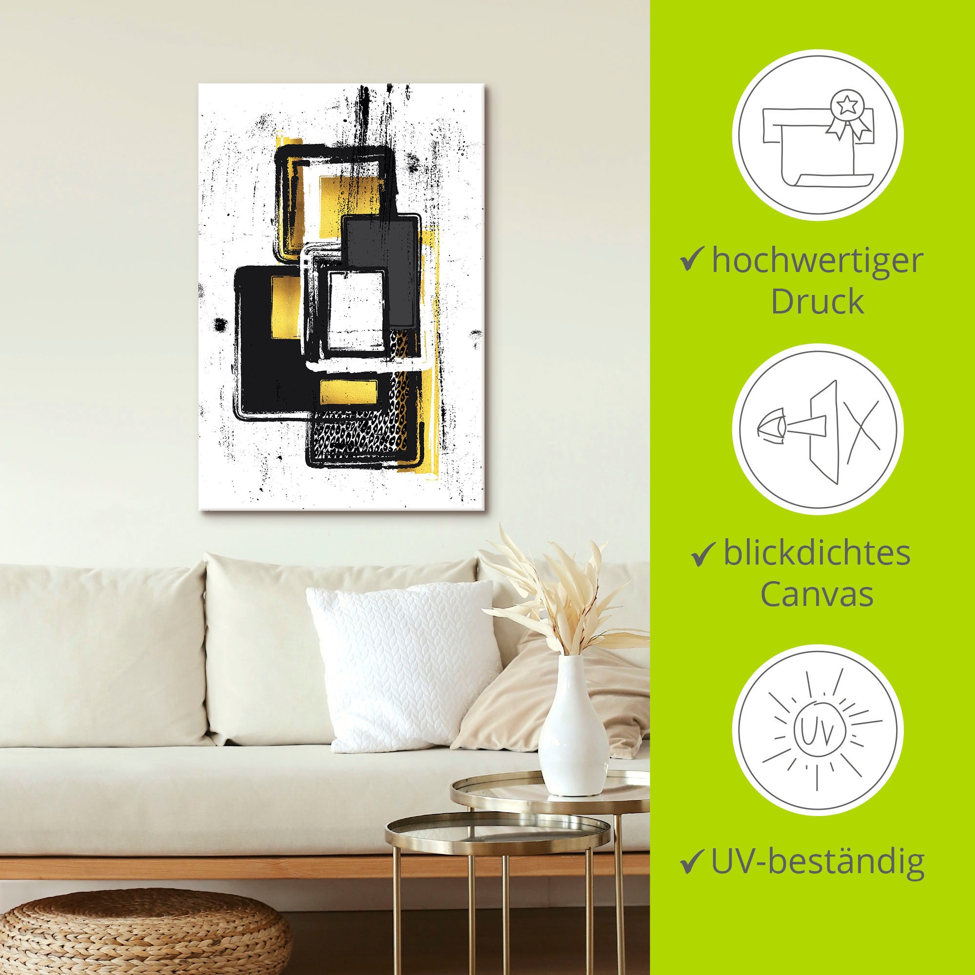 Artland Leinwandbild »Abstrakte Malerei Nr. 3 gold« Muster 1 Stk. tlg. als Leinwandbild, Poster, Wandaufkleber in verschied. Grössen