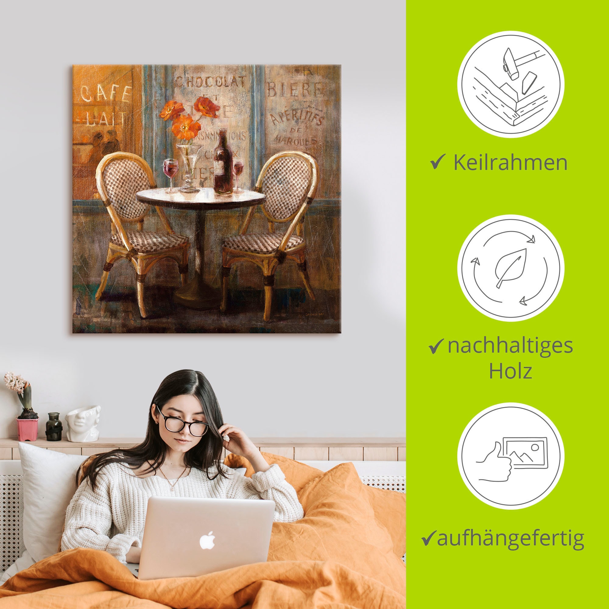 Artland Leinwandbild »Triff mich im Cafe I« Restaurant & Cafés 1 Stk. tlg. auf Holzrahmen gespannt