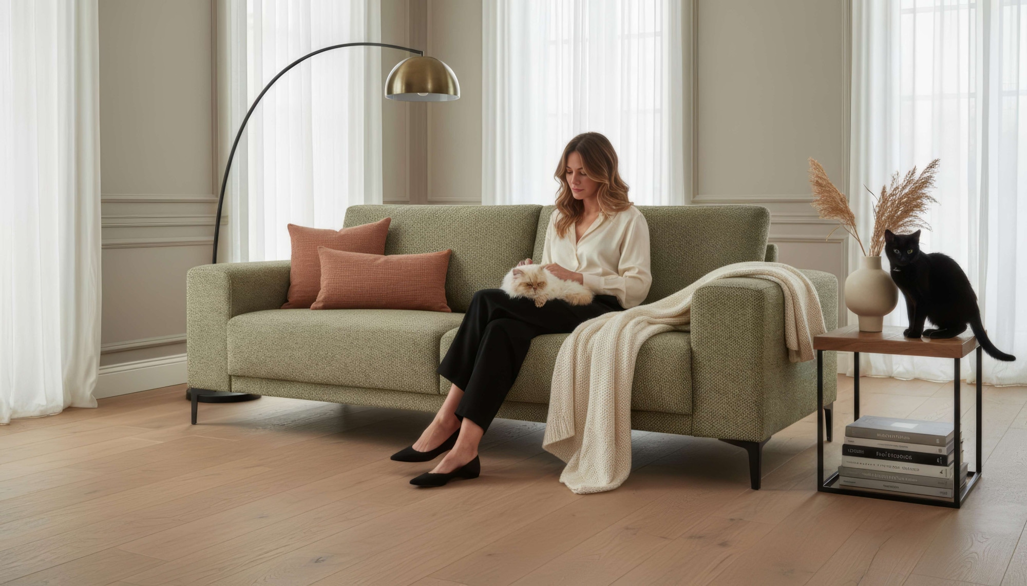 GOODproduct 3-places »Xander« Breite 224 cm, Soft-Touch Chenille, Webstoff, schwarze Metallfüsse