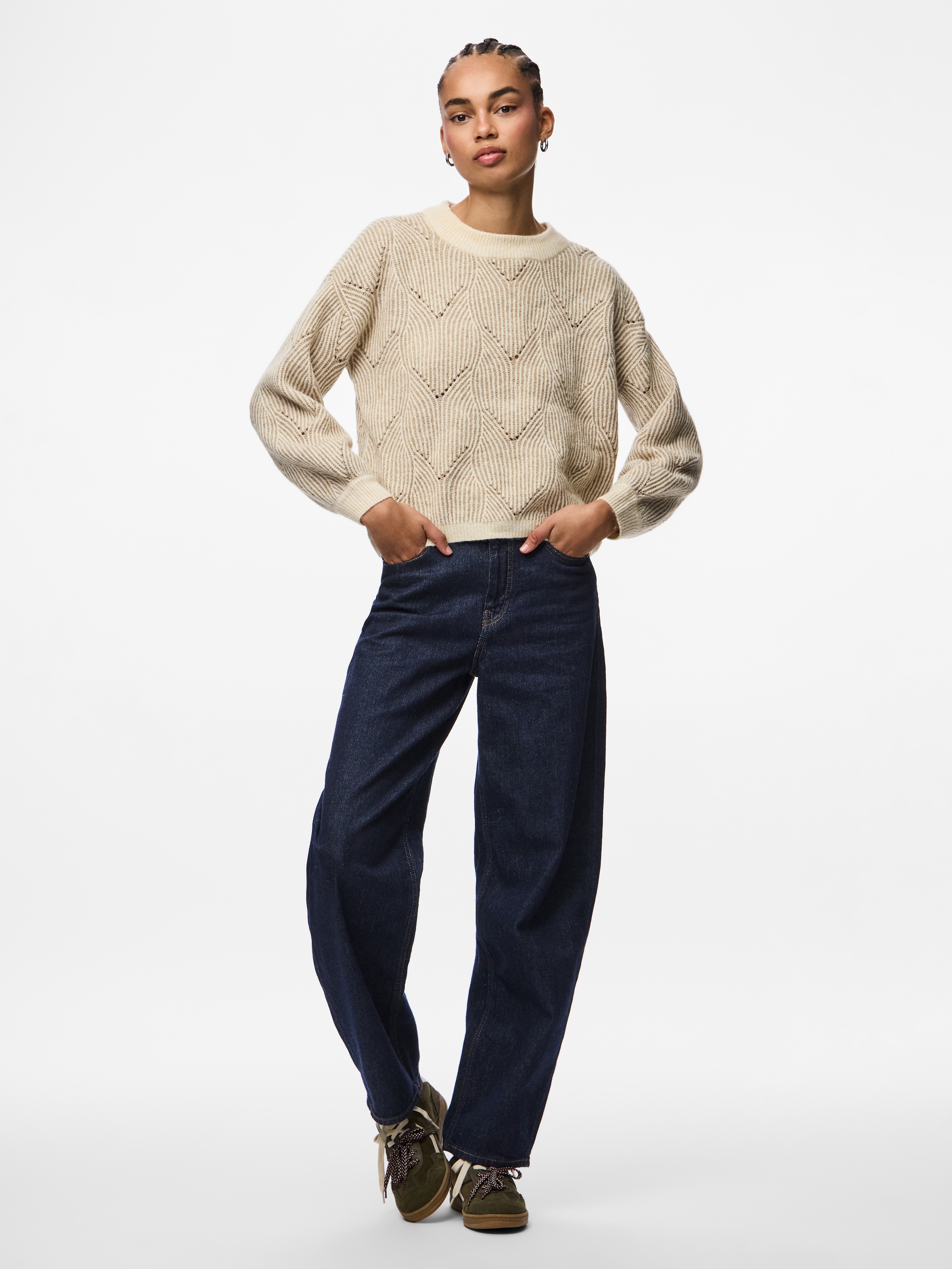 pieces Rundhalspullover »PCJENNA LS O-NECK KNIT NOOS BC«