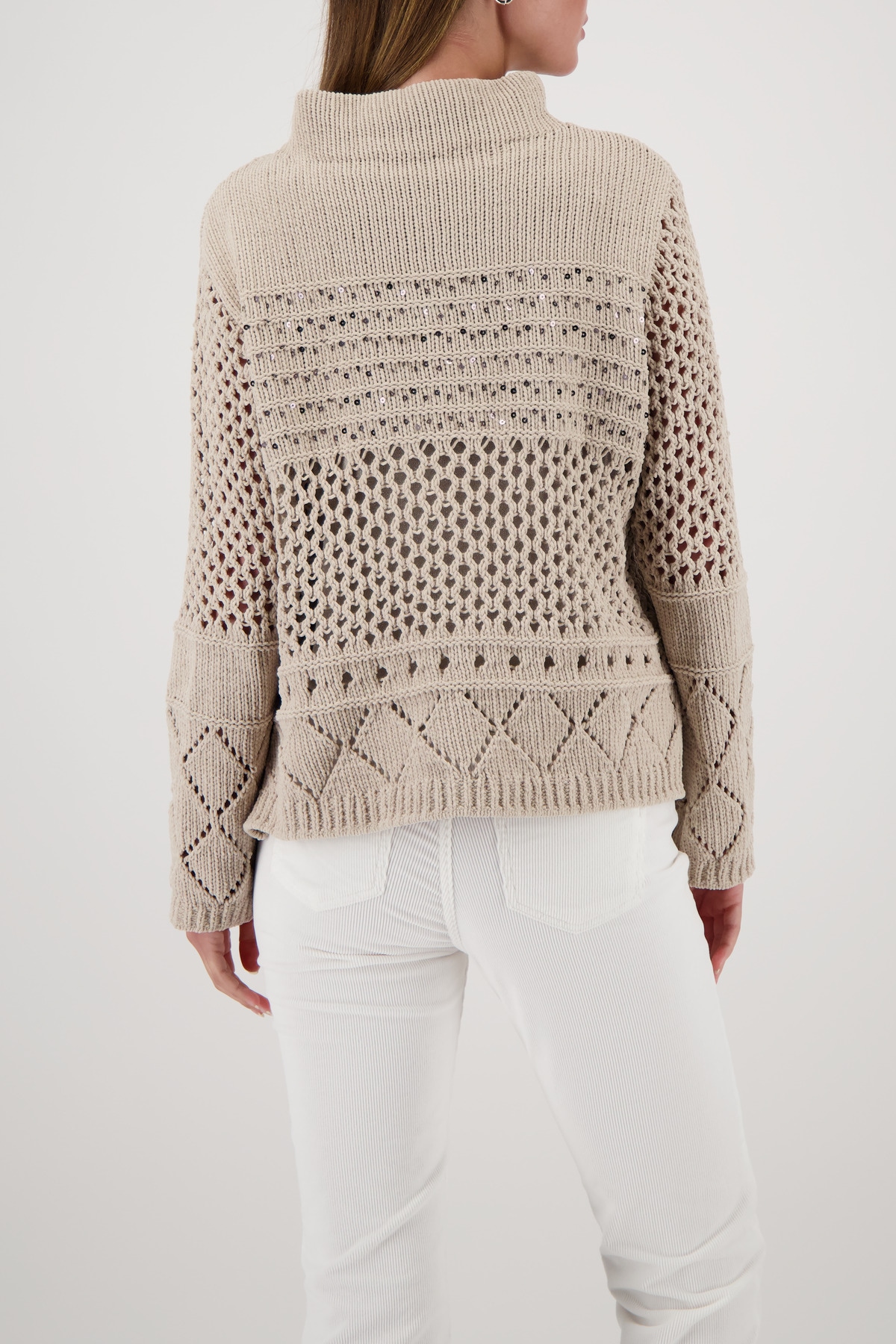Monari Pull en tricot »Pullover Chenille Ajour« Regular fit mit Stehkragen