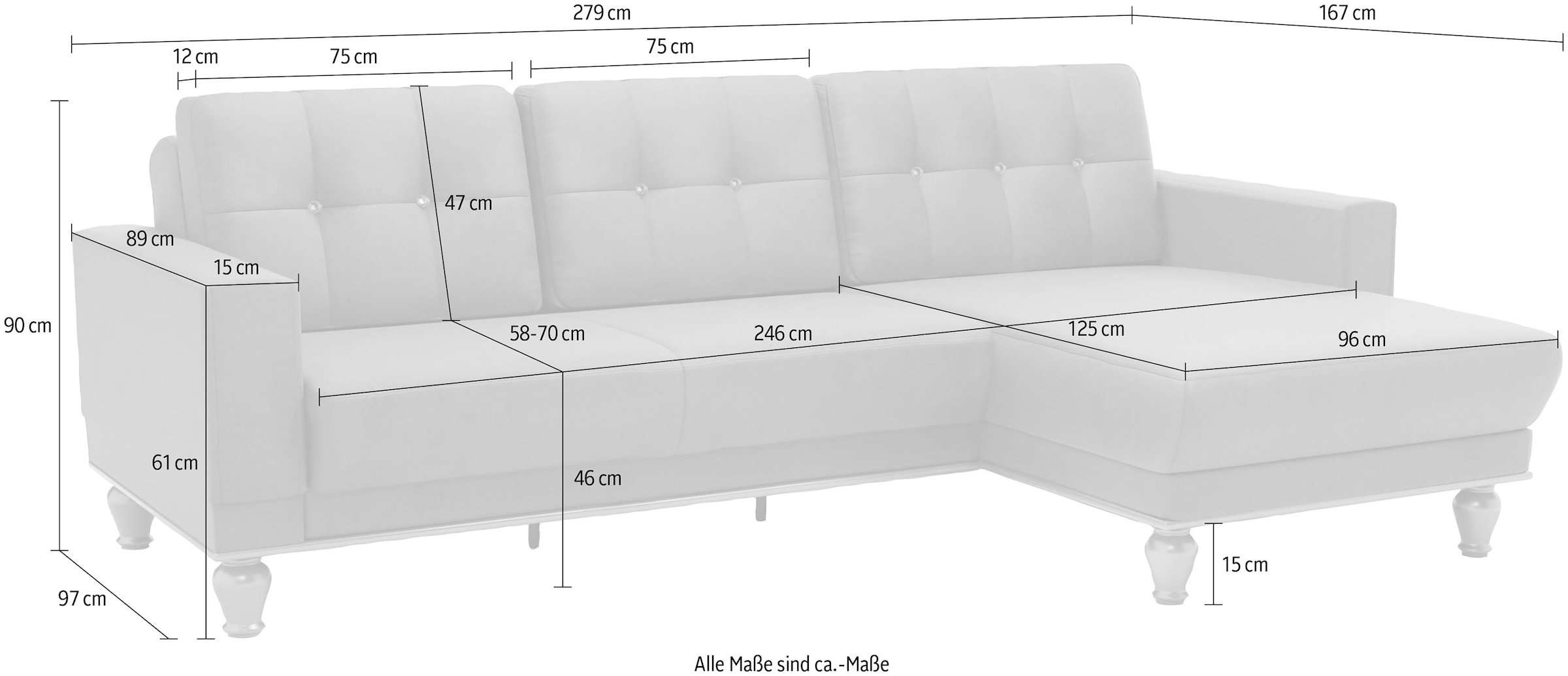 sit&more Ecksofa »Orient 5 L-Form« mit Strass-Stein, wahlweise mit Bettfunktion und Bettkasten