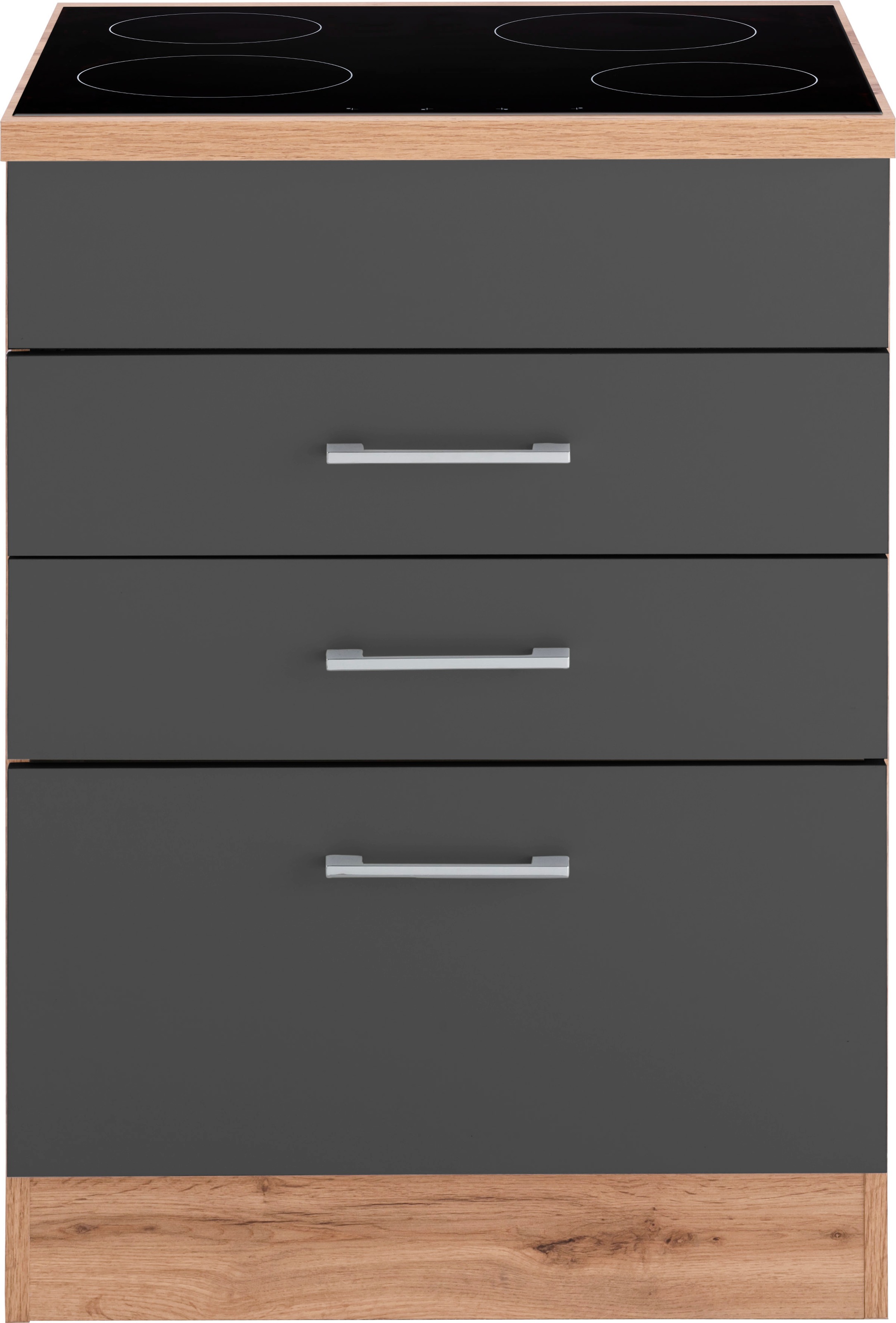 KOCHSTATION Armoire d'encastrement pour table de cuisson »KS-Colmar« 60 cm, avec poignée en métal, 2 tiroirs et 1 extension