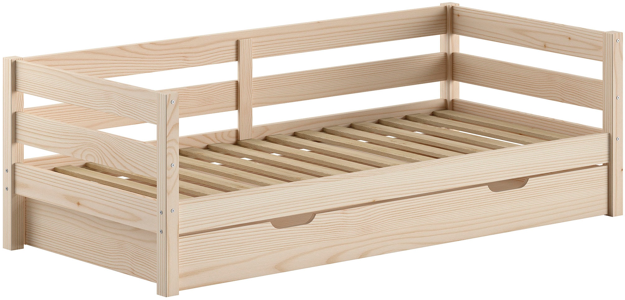 Vipack Daybett »Margrit mit Bettschublade, in zeitlosem Design, universell einsetzbar« Liegefläche 90 x 200 cm, inkl. Rolllattenrost und seitlichem Umbau,  stabiles Massivholzbett, wahlweise in 2 Farben erhältlich