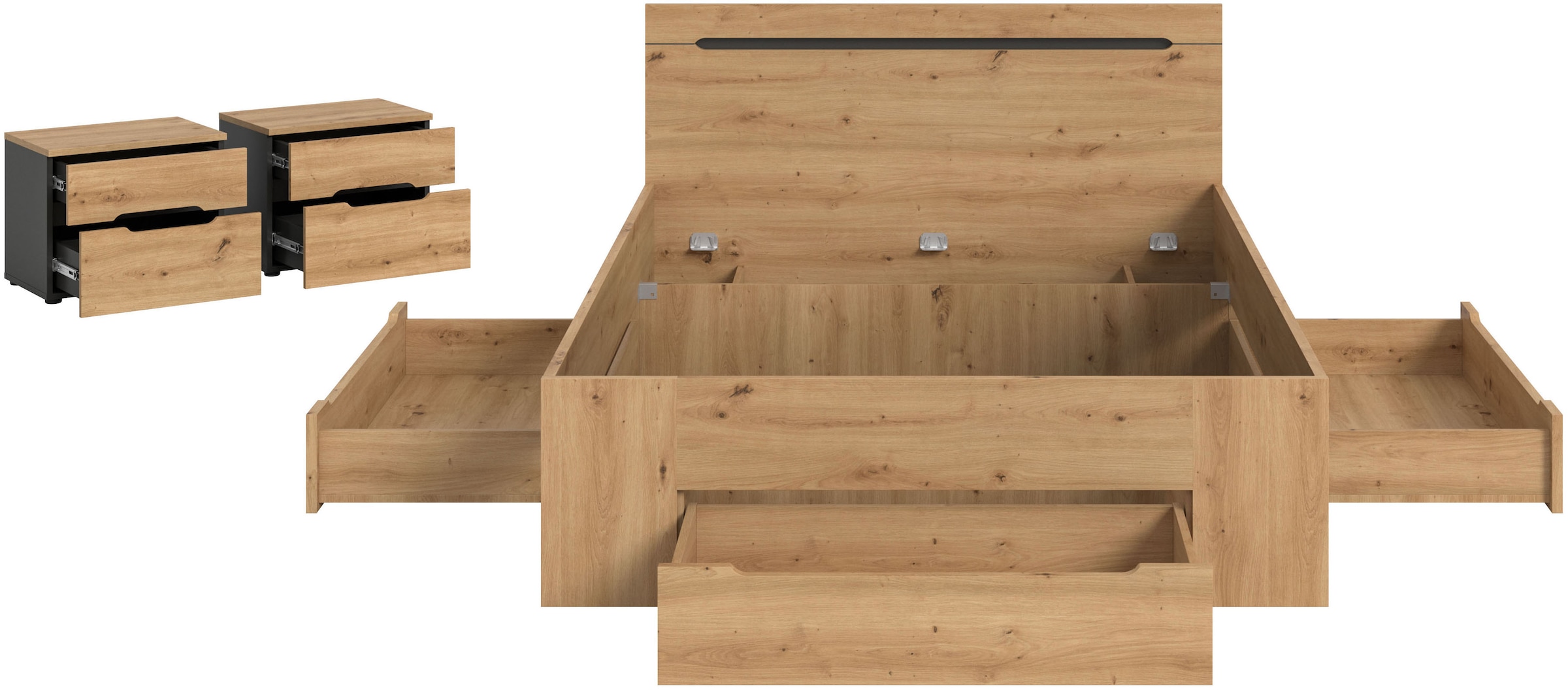 Home affaire Ensemble de chambre à coucher »REHAT, 3-teilig, bestehend aus: Stauraumbett & 2x Nachtkommode« TOPSELLER!, für Matratzengrösse 140x200 cm, viel Stauraum, 3 cuis tlg. Rehat, Schlafzimmerset, Bett 140x200 cm, 2 Nachttische