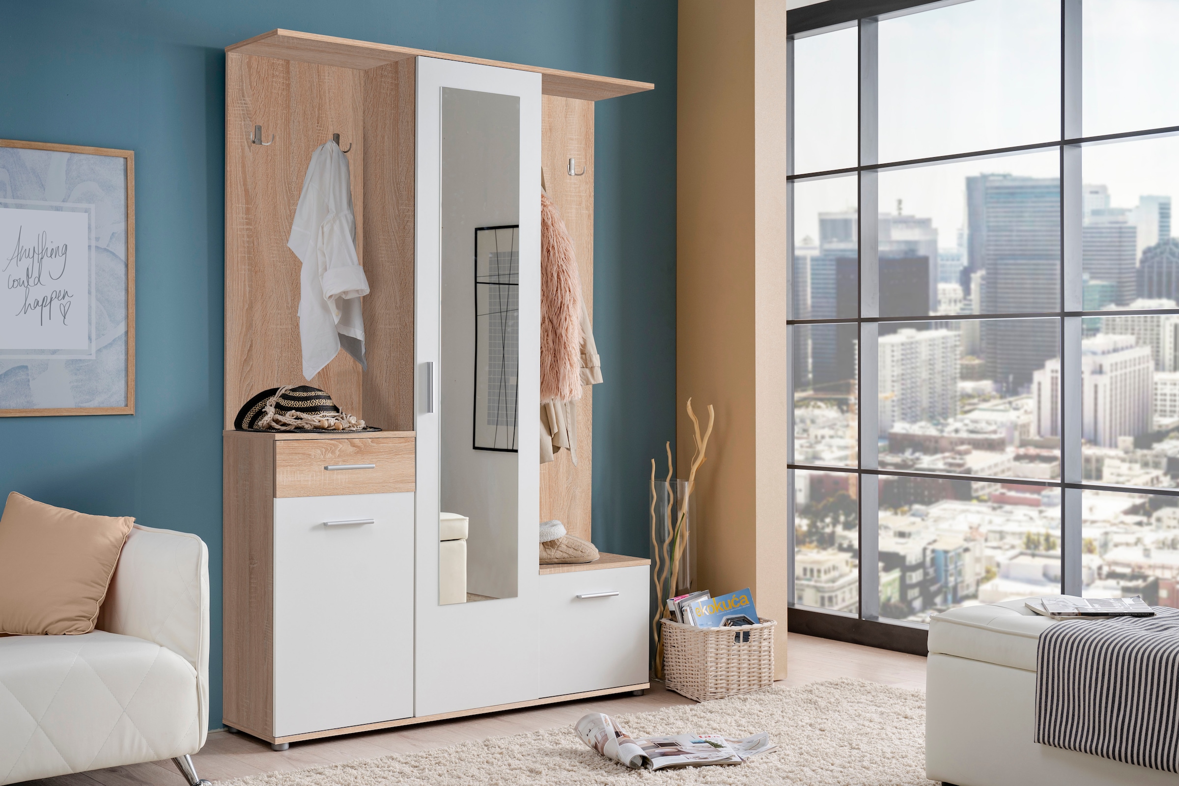 INOSIGN Kompaktgarderobe »Martin Flurgarderobe, Dielenschrank, Flurmöbel, Breite 134 cm« Schuhschrank, mit Spiegel, in modernen Farben, mit 10 Haken