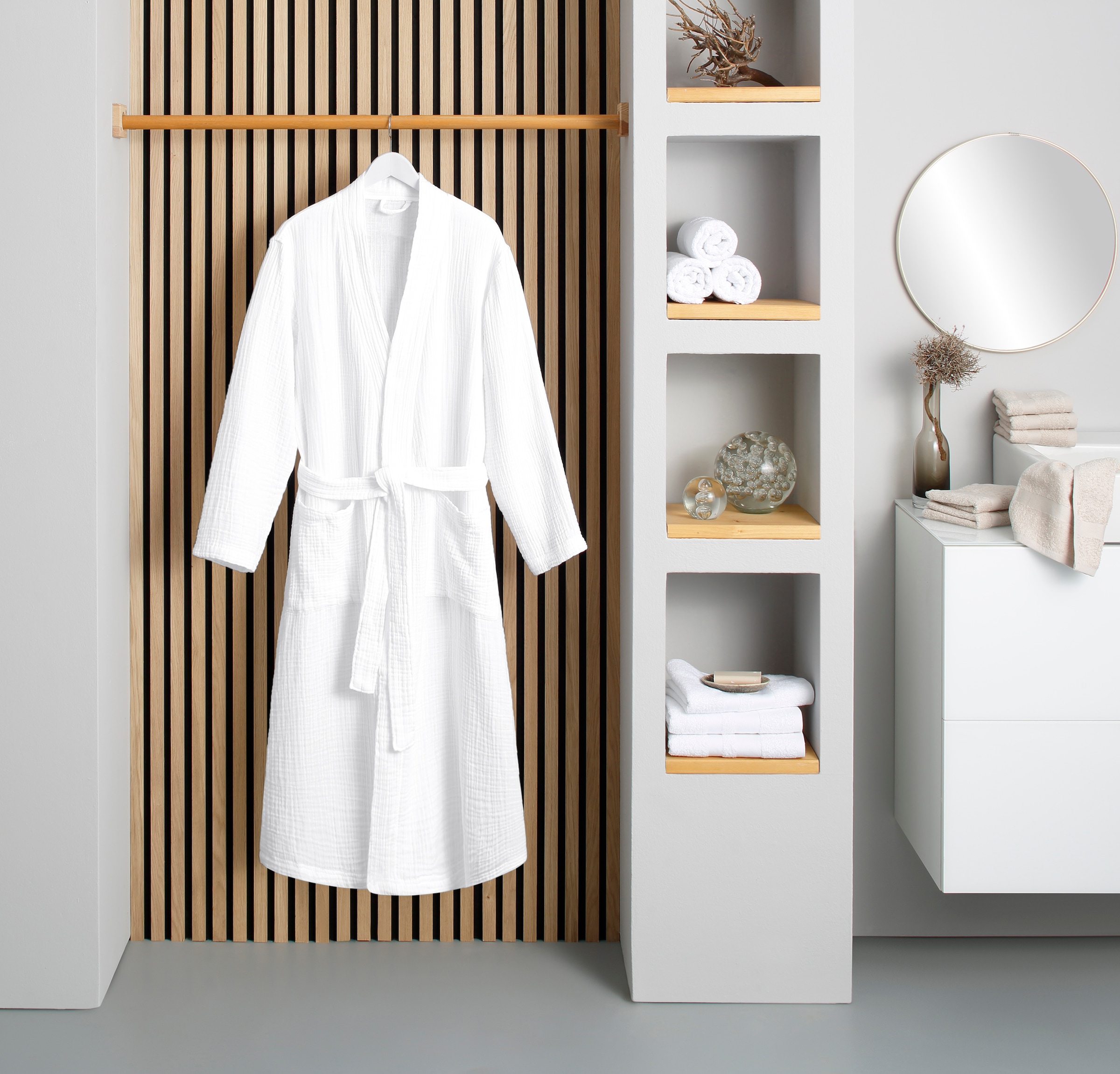 my home Peignoir de bain »Juna Musselin, ideal für Sauna & Spa, Hotelbademantel, Morgenmantel« 1 cuis modern, leichte Qualität, 100% Baumwolle