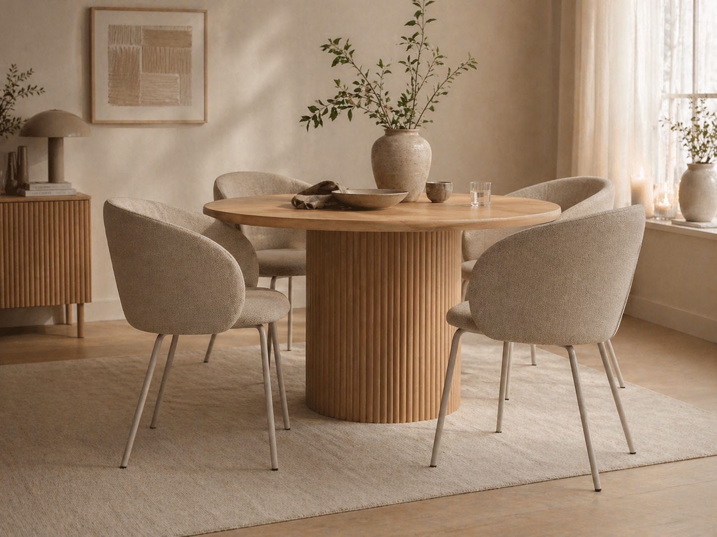 ACTONA GROUP Chaise de salle à manger »Eleanor 2er Set, gepolstert mit Armlehne, bequem, modern, beige« (Ensemble) Skandinavisches Design, hoher Sitzkomfort & weicher Stoff
