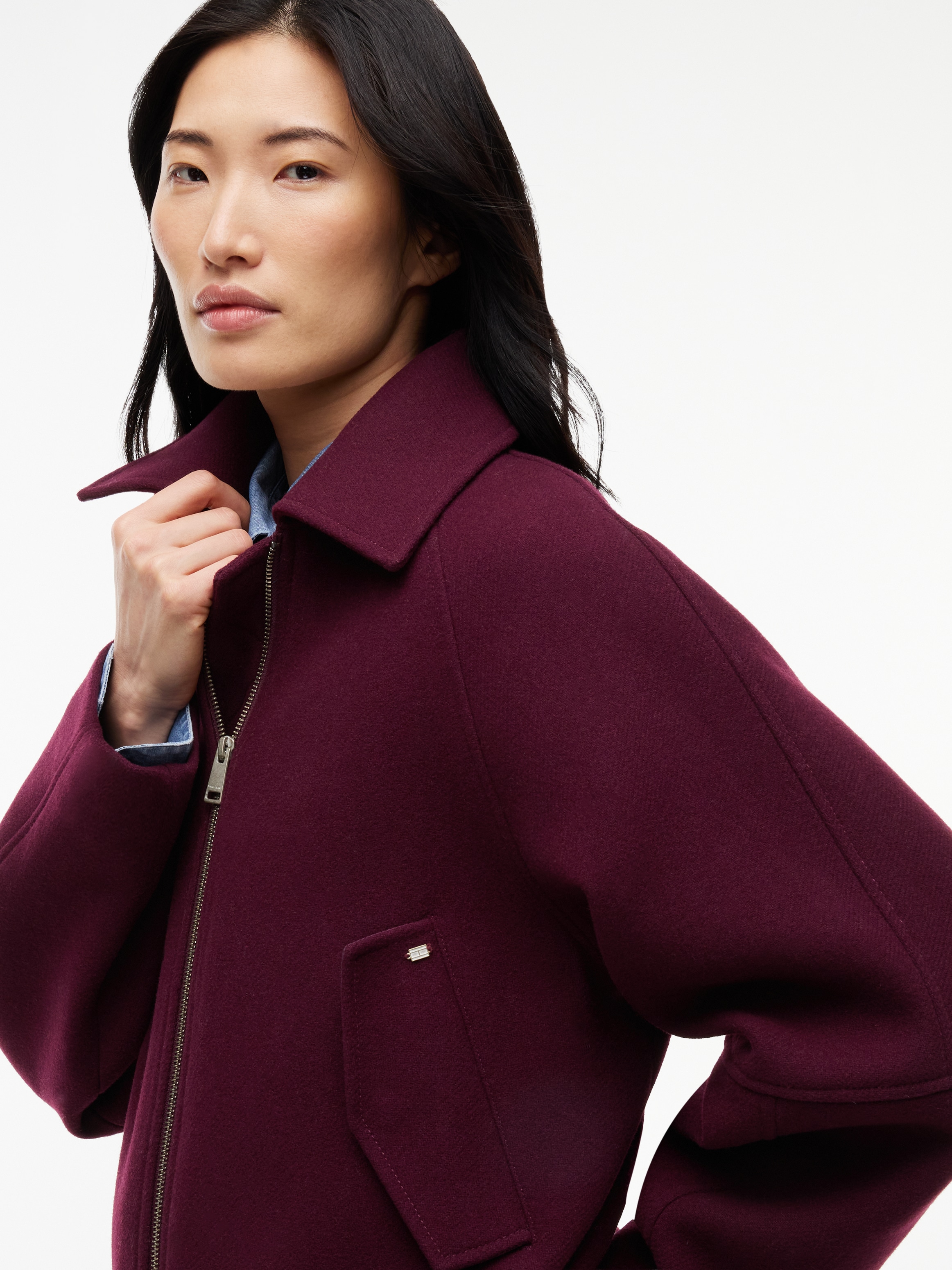 Tommy Jeans Veste courte »TJW ZIP THRU WOOL JACKET« mélange de matériaux, avec laine