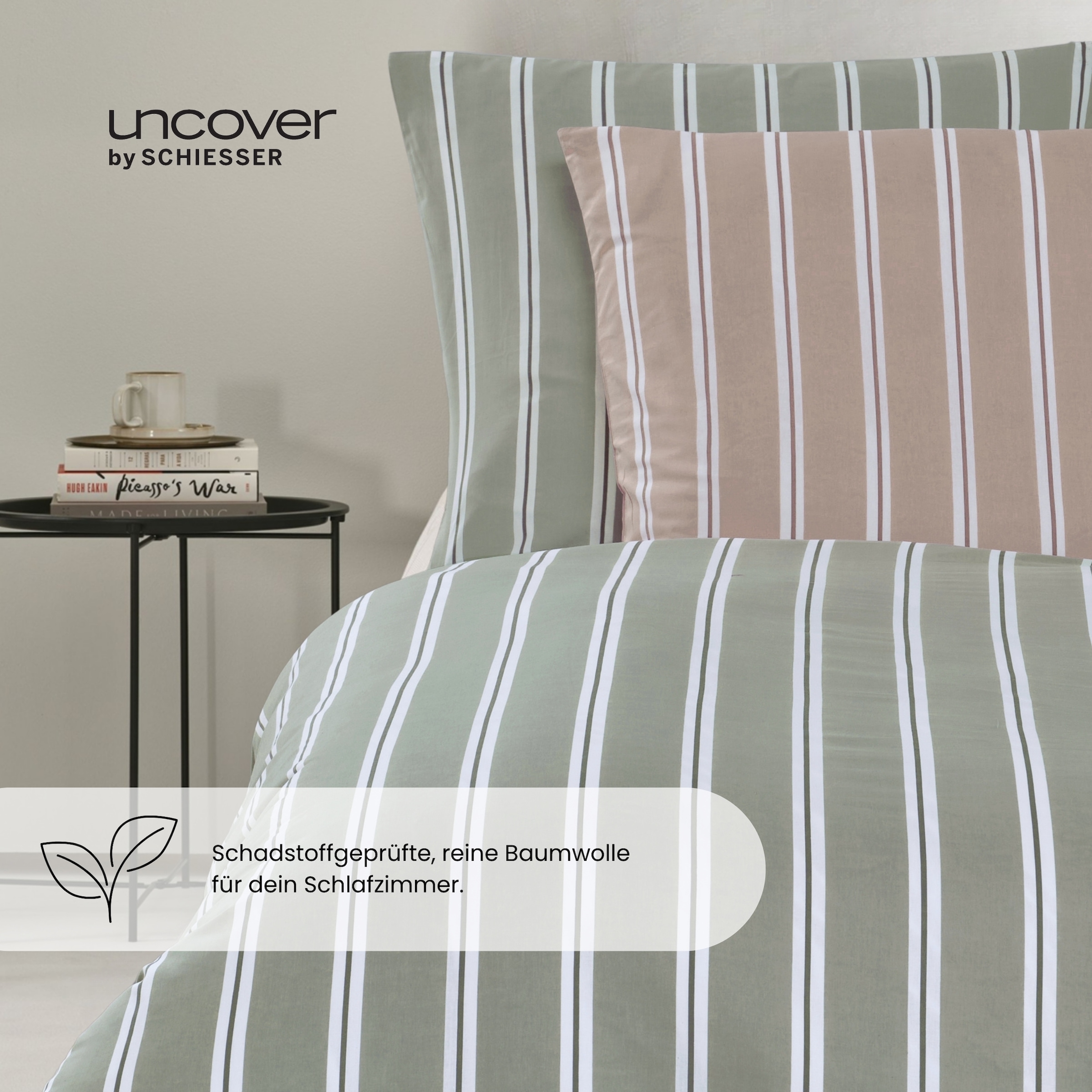 uncover by SCHIESSER Linge de lit »Colorado mit Streifen in angesagten Farben, 135x200cm + 80x80cm« 2 cuis Made in Green
