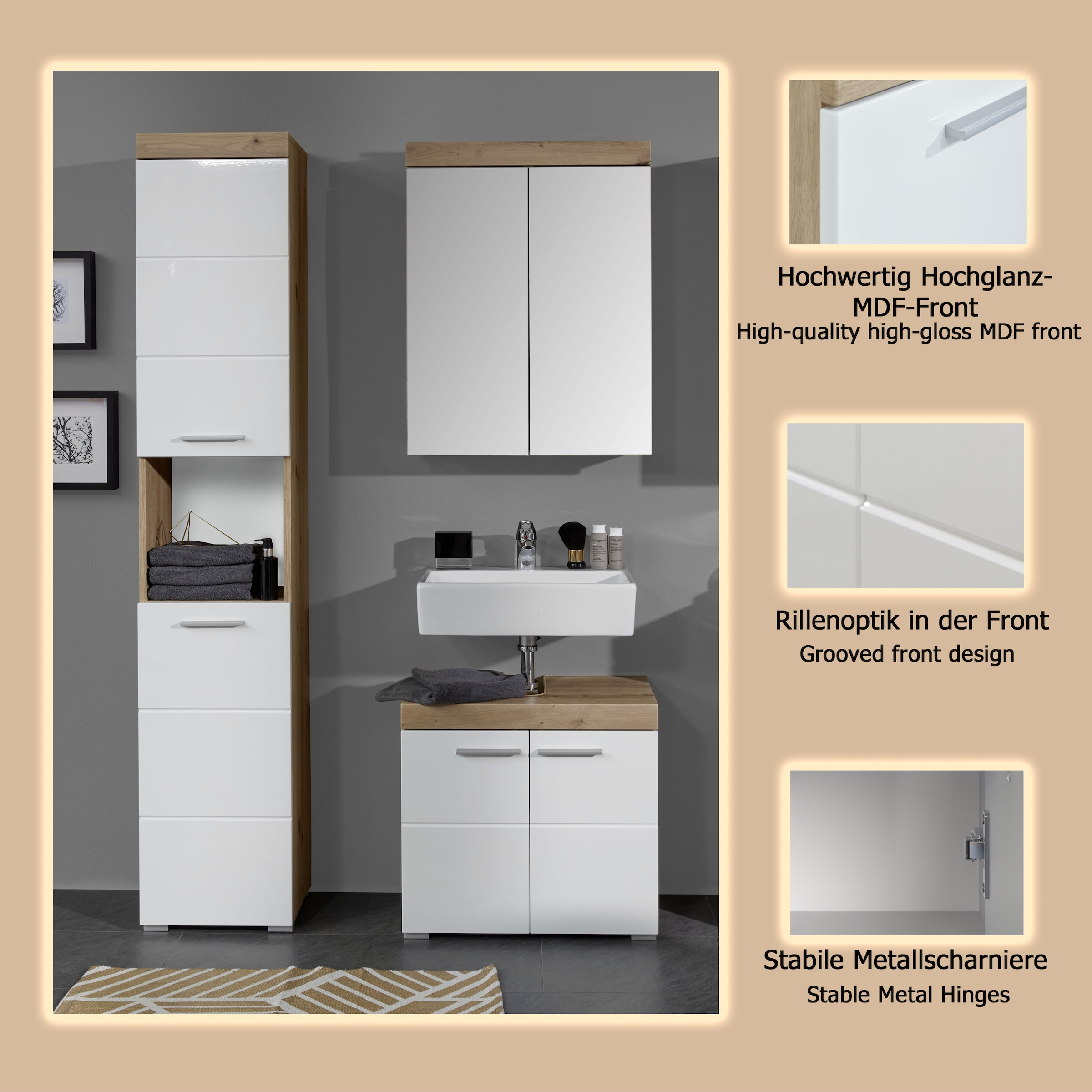 welltime Badmöbel-Set »Avena« Set, 3 Stk. tlg.