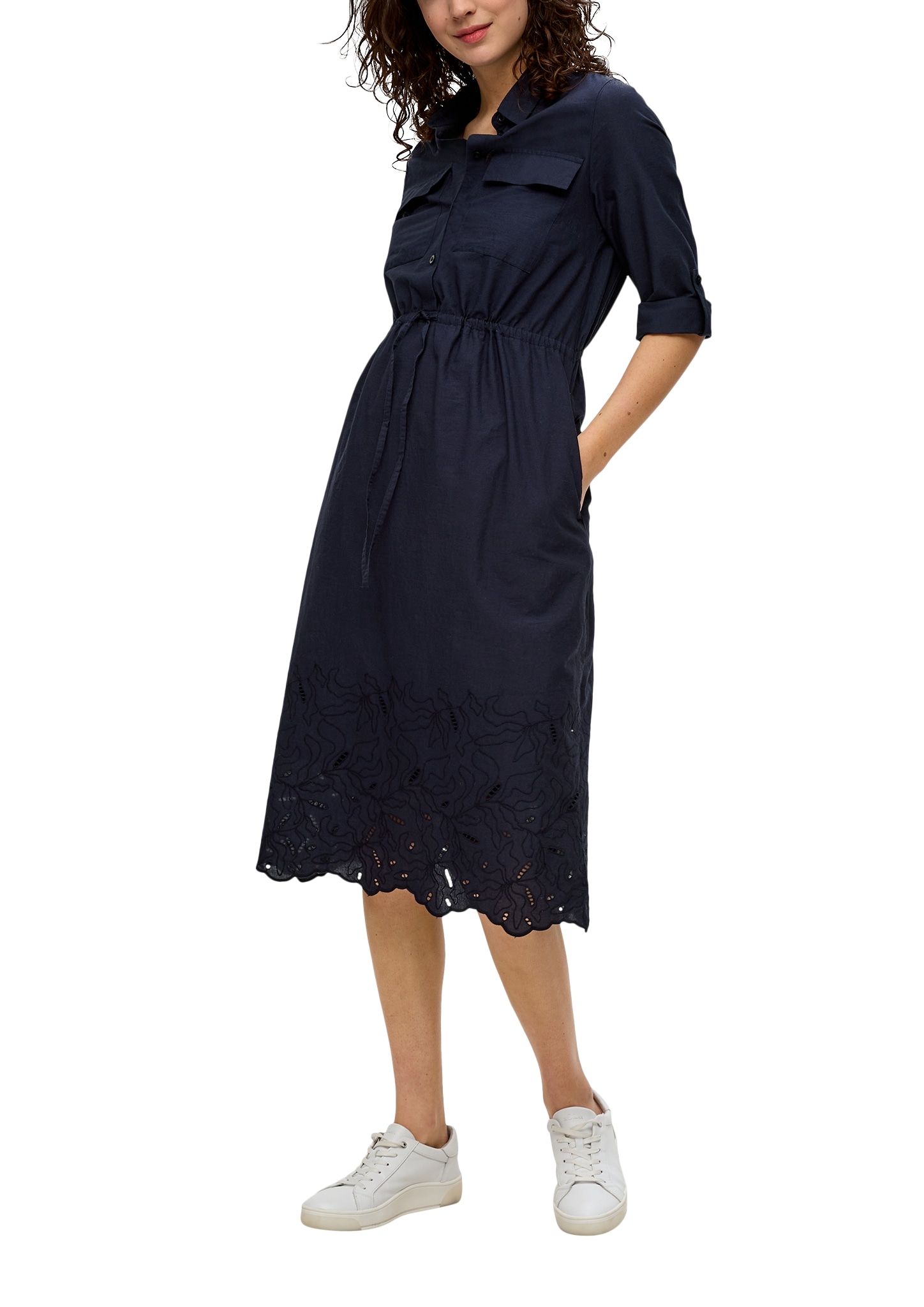 s.Oliver Hemdblusenkleid Sommerkleid mit Broderie Anglaise