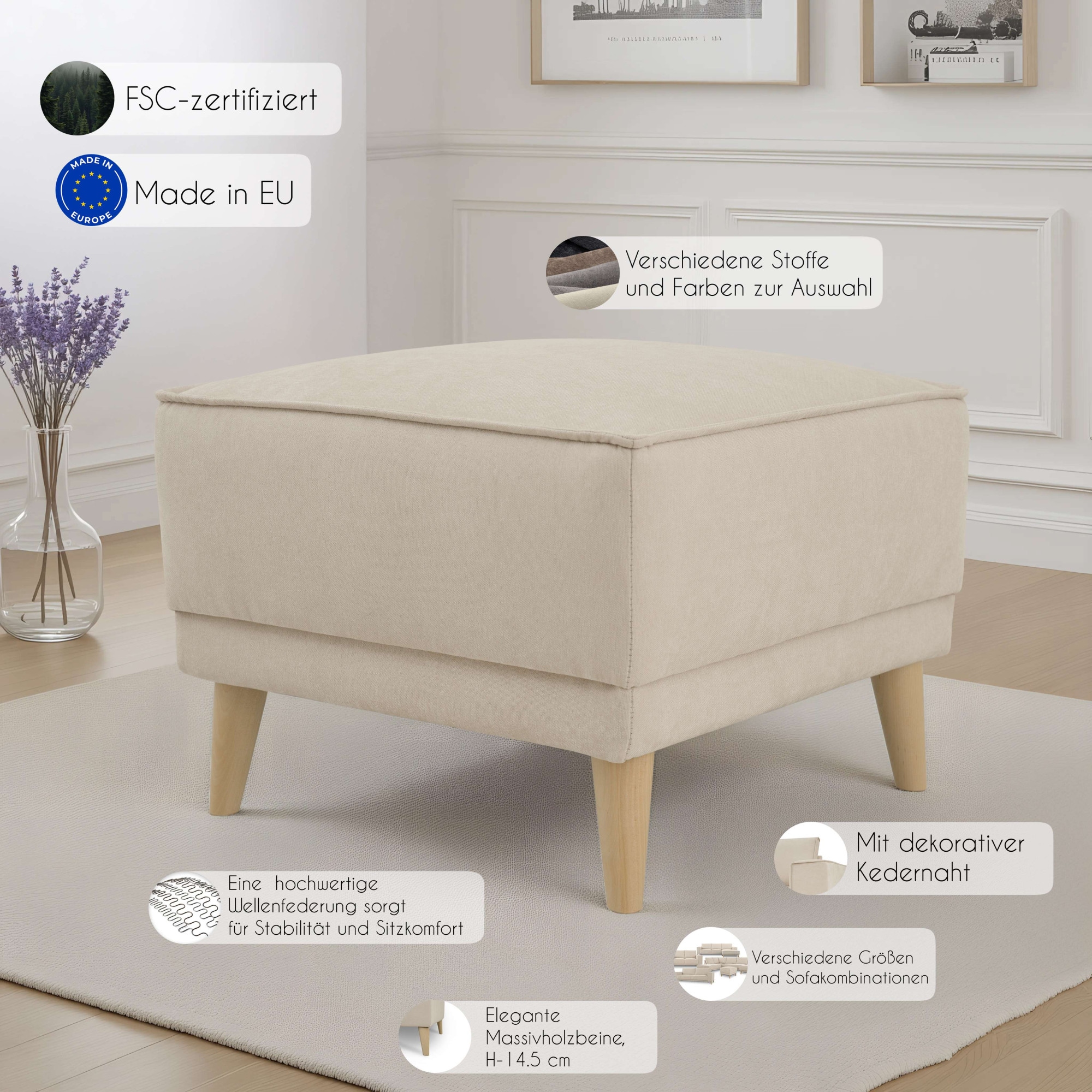 GOODproduct Polsterhocker »Oland Skandi« passend zur Serie Oland Skandi, Skandi-Design, Massivholzfüsse