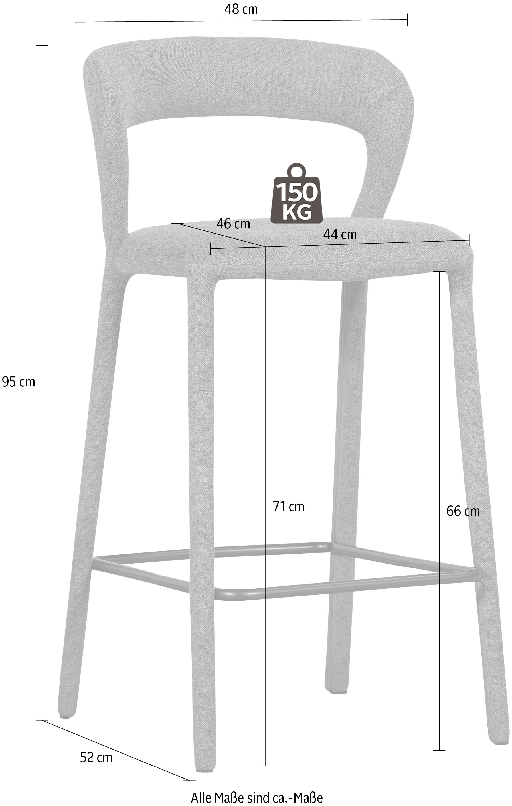 WOOOD Tabouret de bar »Noble mit Fussstütze und vollständig gepolstertem B 48 x T 52 x H 95 cm« revêtement en tissu, capacité 150 kg, haute résistance à l'usure