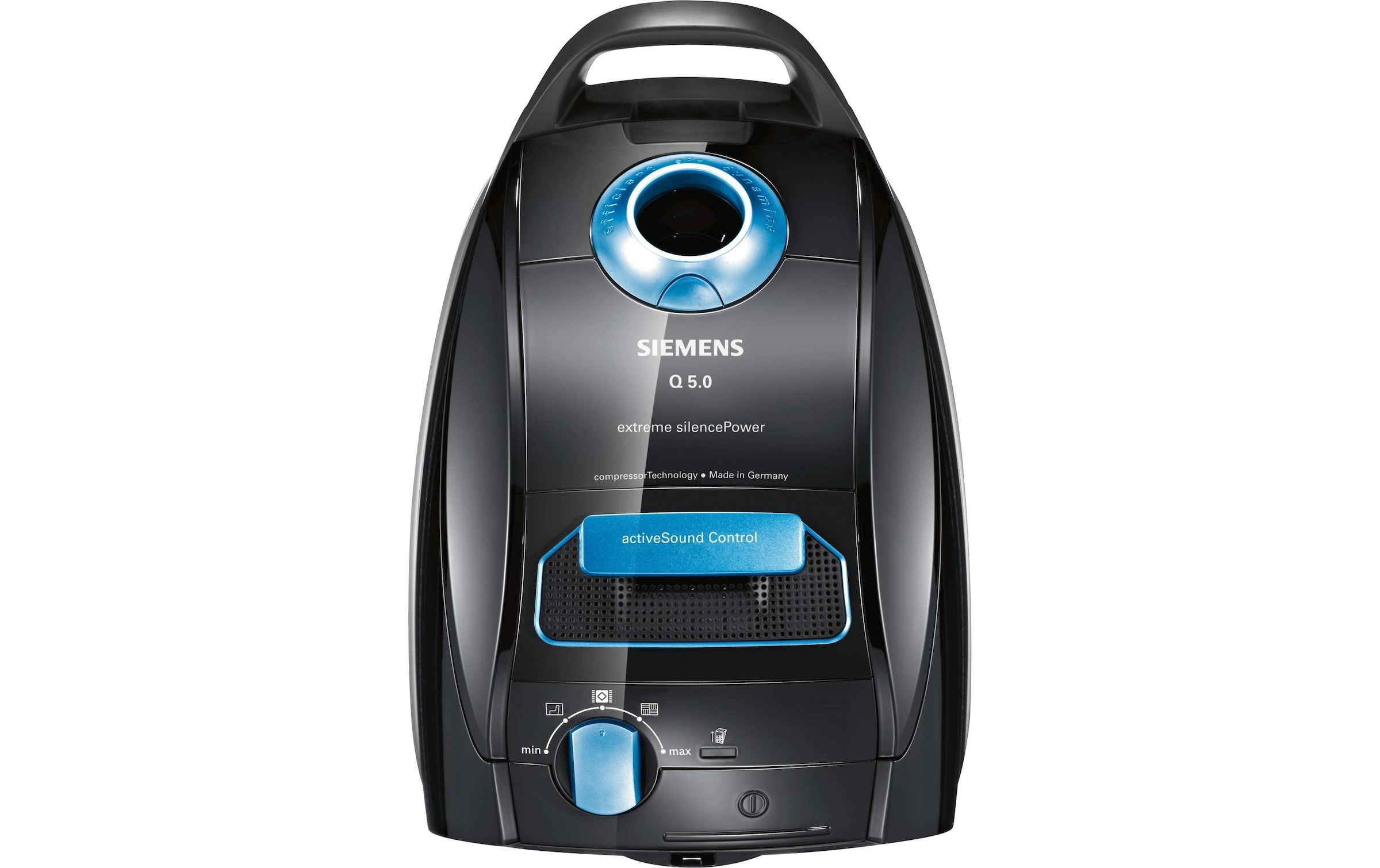 SIEMENS Aspirateur pour sols »Q 5.0 extreme silencePower VSQ5X1230, Made in Germany, Hygiene-Filter« 850 W mit Beutel hohe Saugkraft, integriertes Zubehör, langes Kabel, leise, schwarz