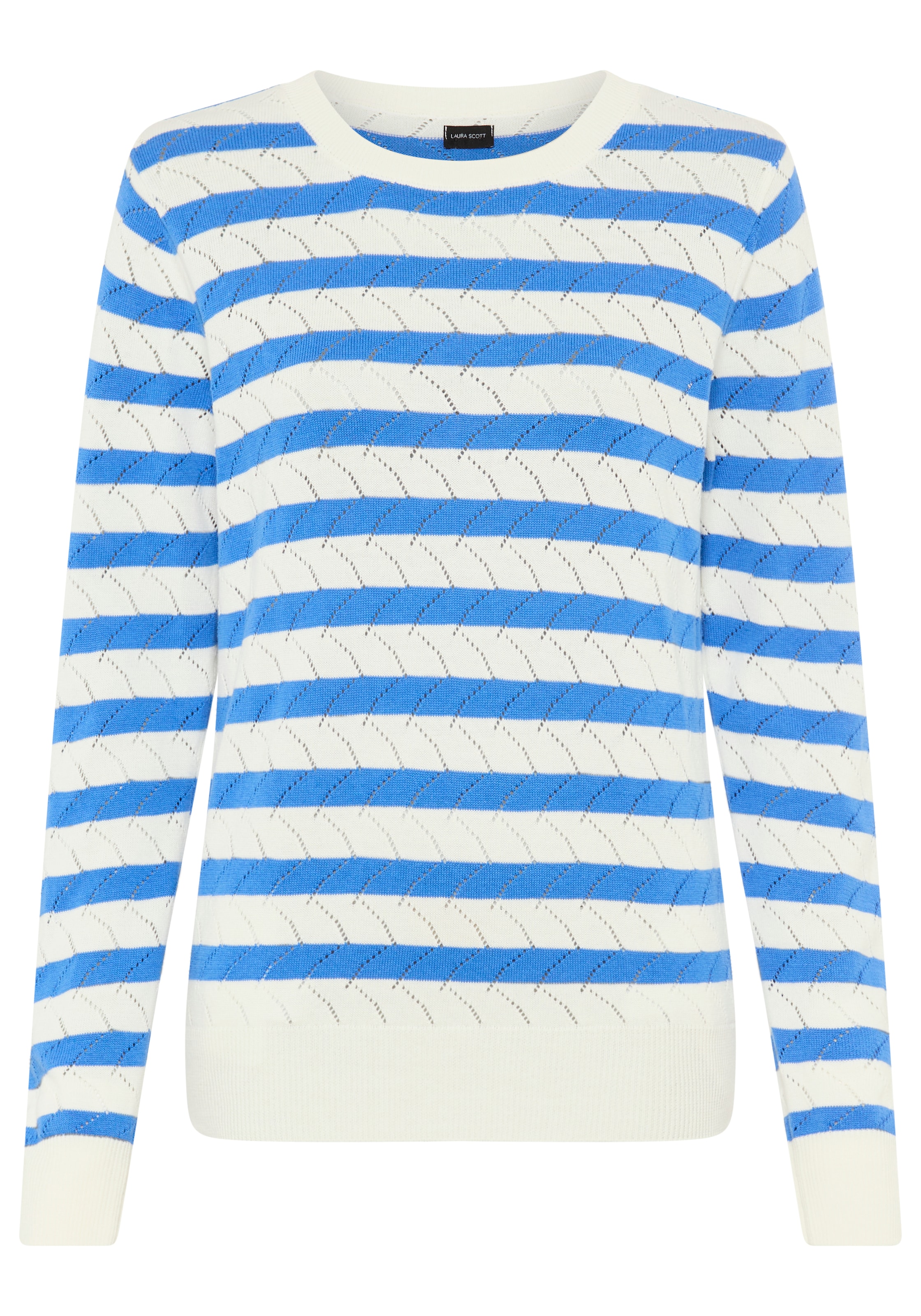 Laura Scott Pull ajouré leichter Übergangspullover mit moderner Struktur und Streifen