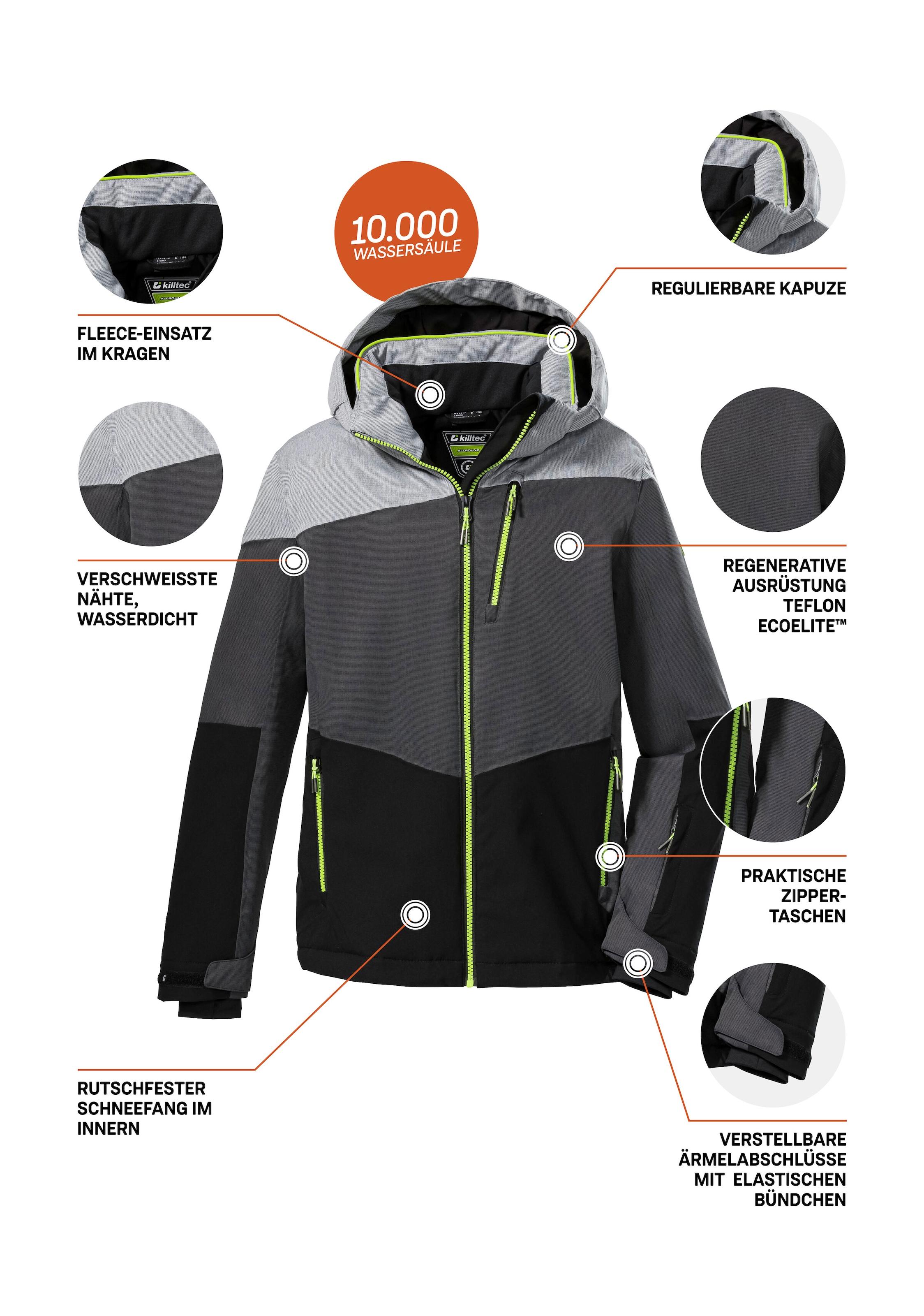 Killtec Veste de ski »KSW 161 BYS SKI JCKT« Wasserdichte, atmungsaktive Skijacke mit abnehmbarer Kapuze