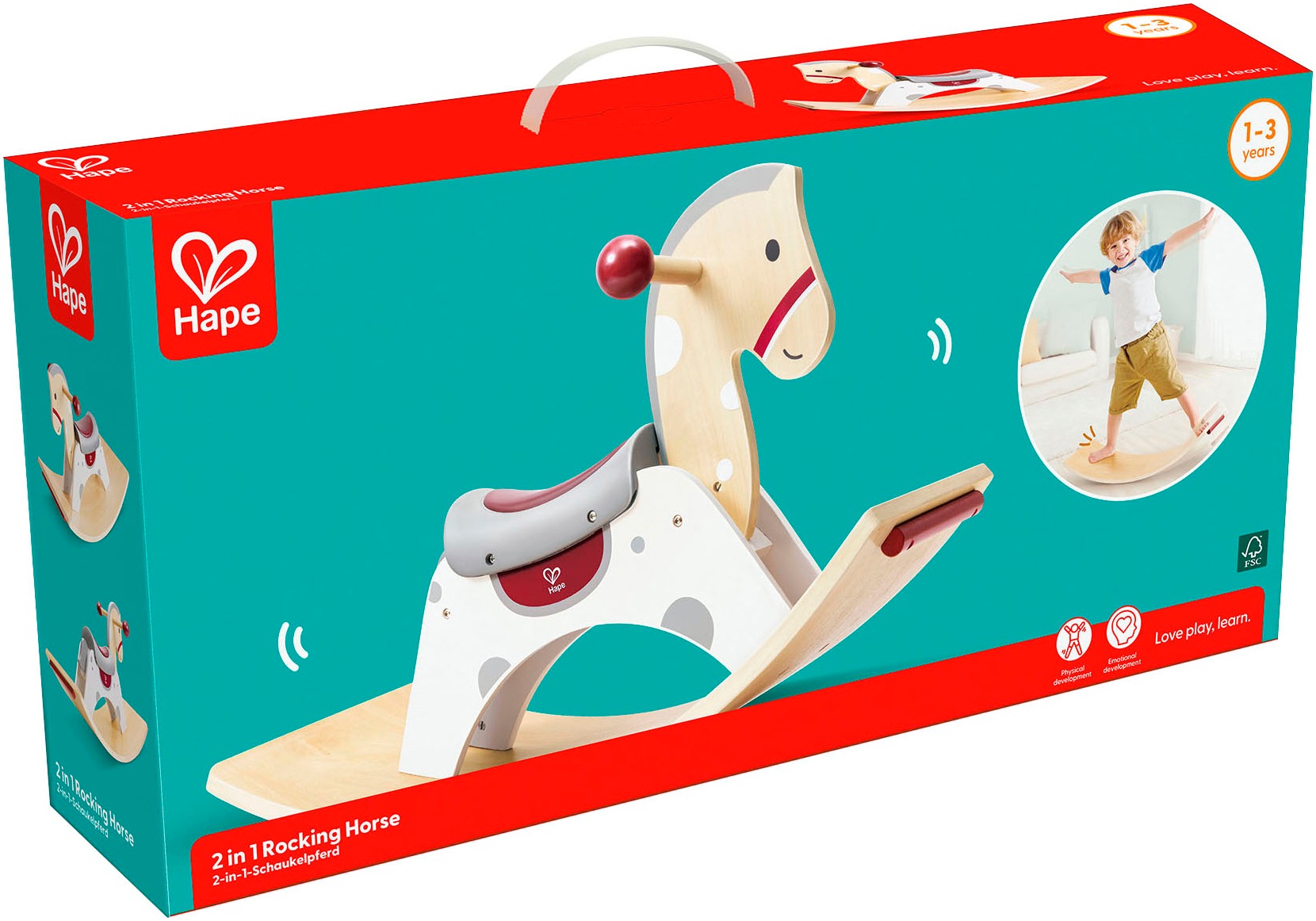 Hape Cheval à bascule »2in1-Schaukelpferd und Balance-Board«
