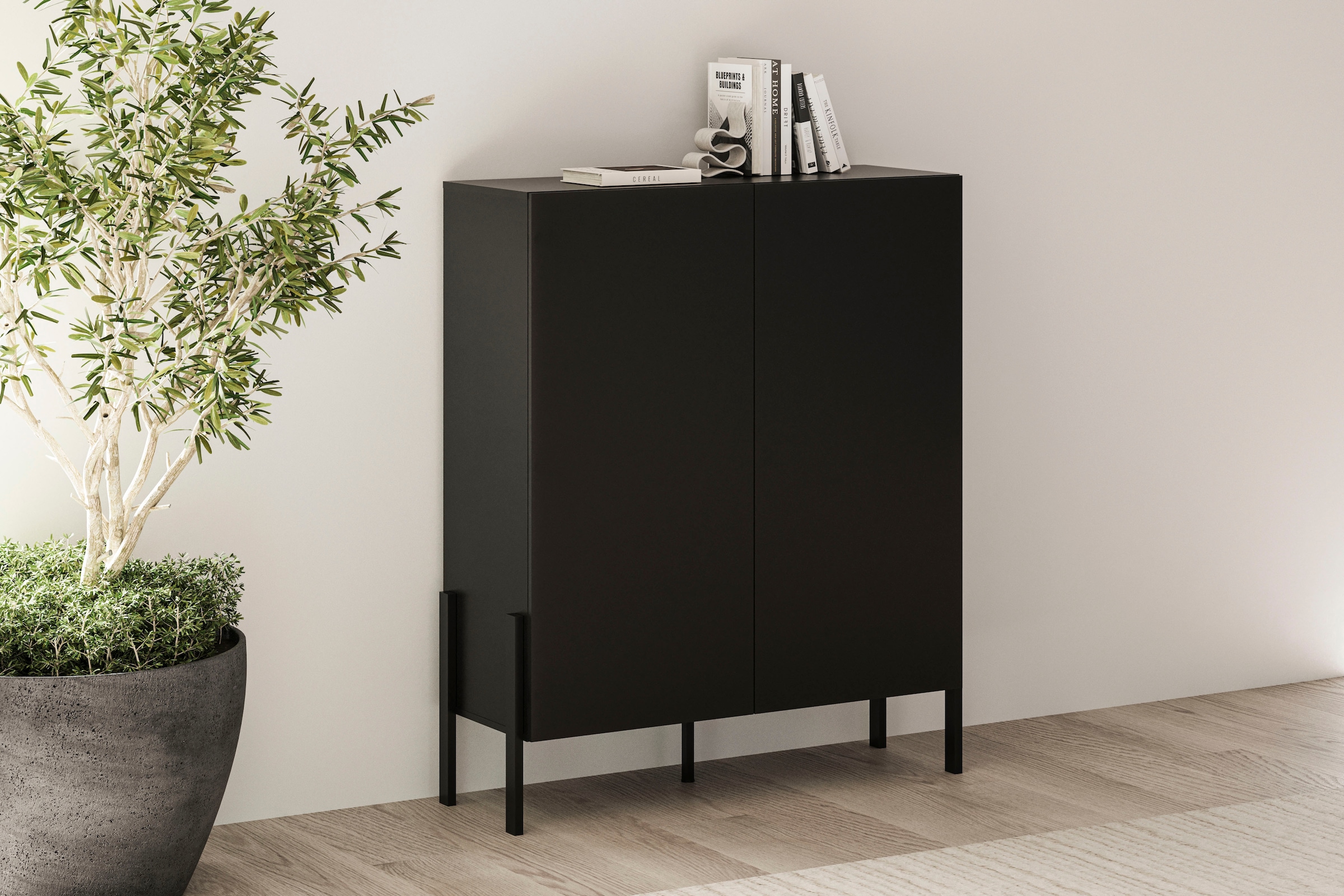 GOODproduct Commode »Jukon, Breite 110 cm, moderne grifflose Hochschrank, 2Türen« Highboard mit viel Stauraum, push-to-open-Funktion