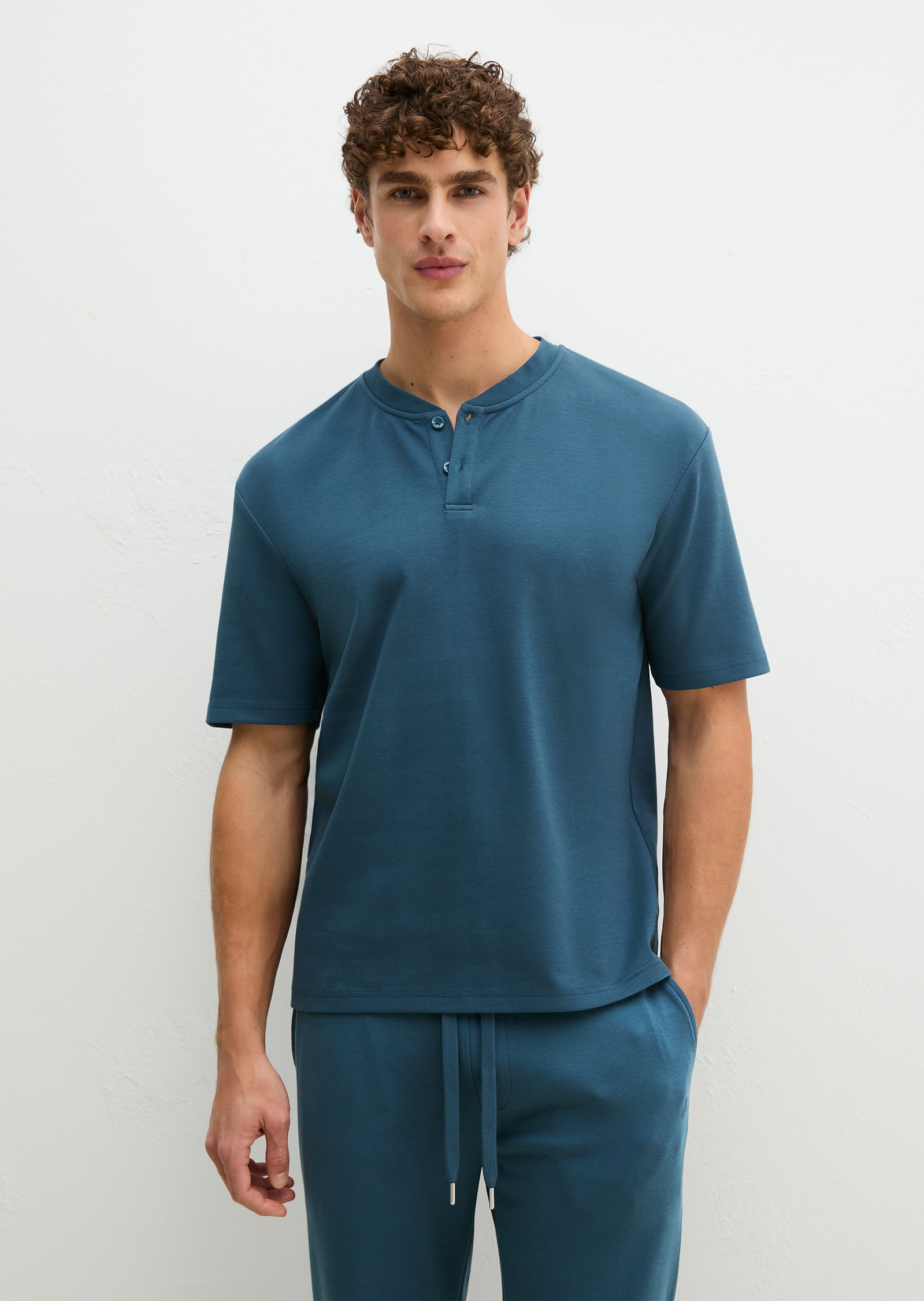 Marc O'Polo Haut de pyjama »Mix N Match Interlock« avec encolure ronde, petite patte de boutonnage et manches courtes