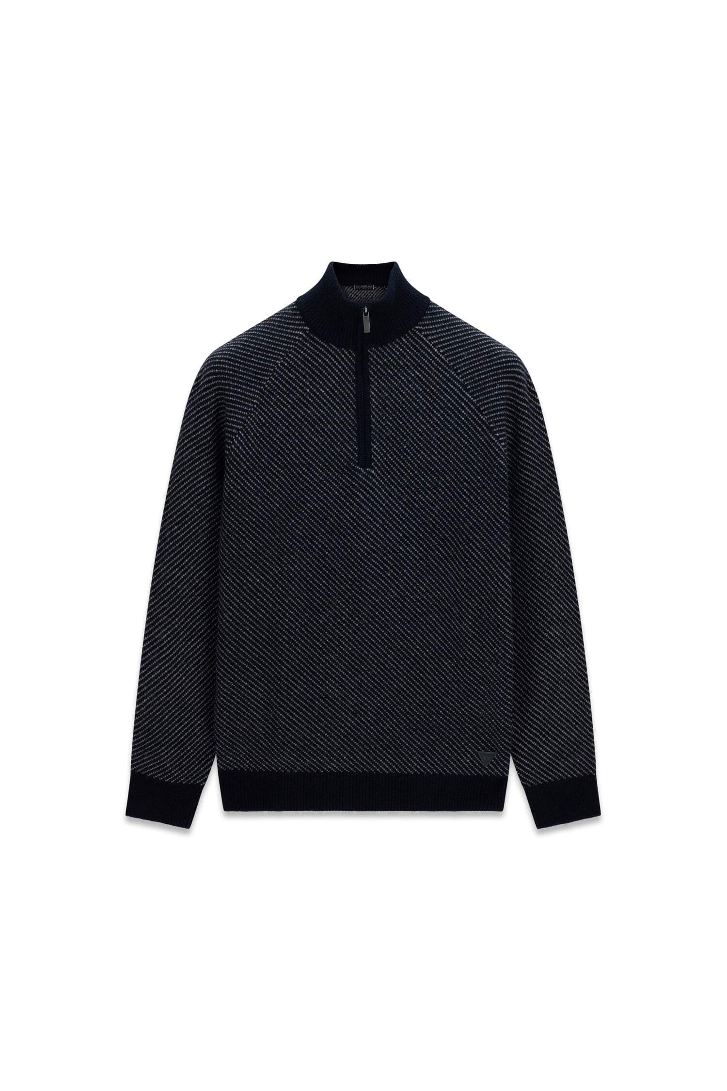 Guess Pull jacquard »NICO DIAGONAL STITCH« mit Wolle, Stehkragen mit Reissverschluss, Jaquard-Strick