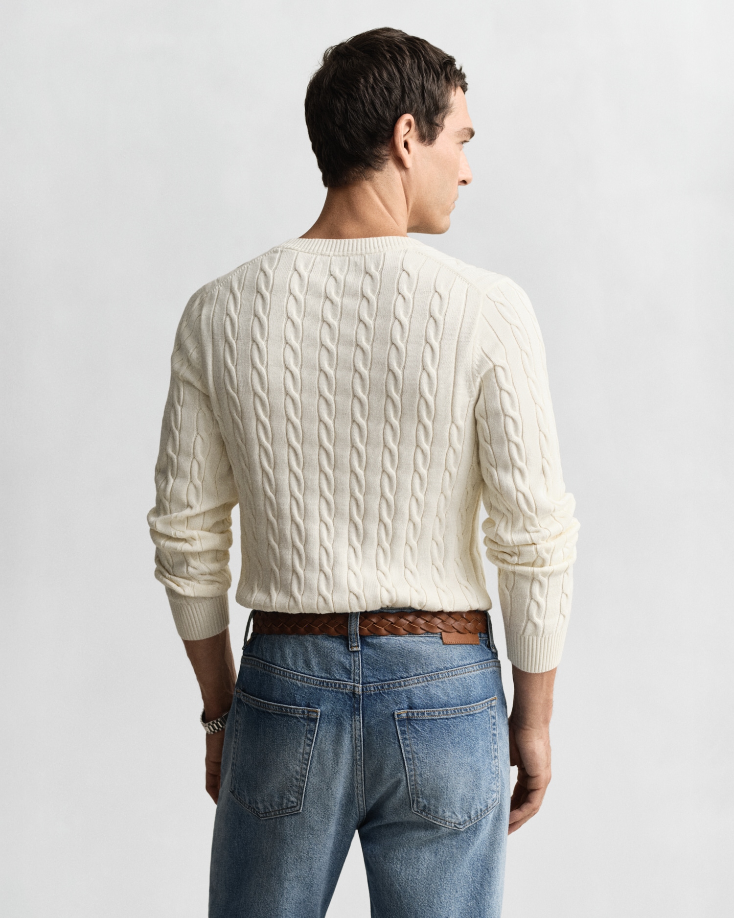 Gant Pull en tricot »COTTON CABLE C-NECK«, mit Wappen-Logostickerei auf der Brust
