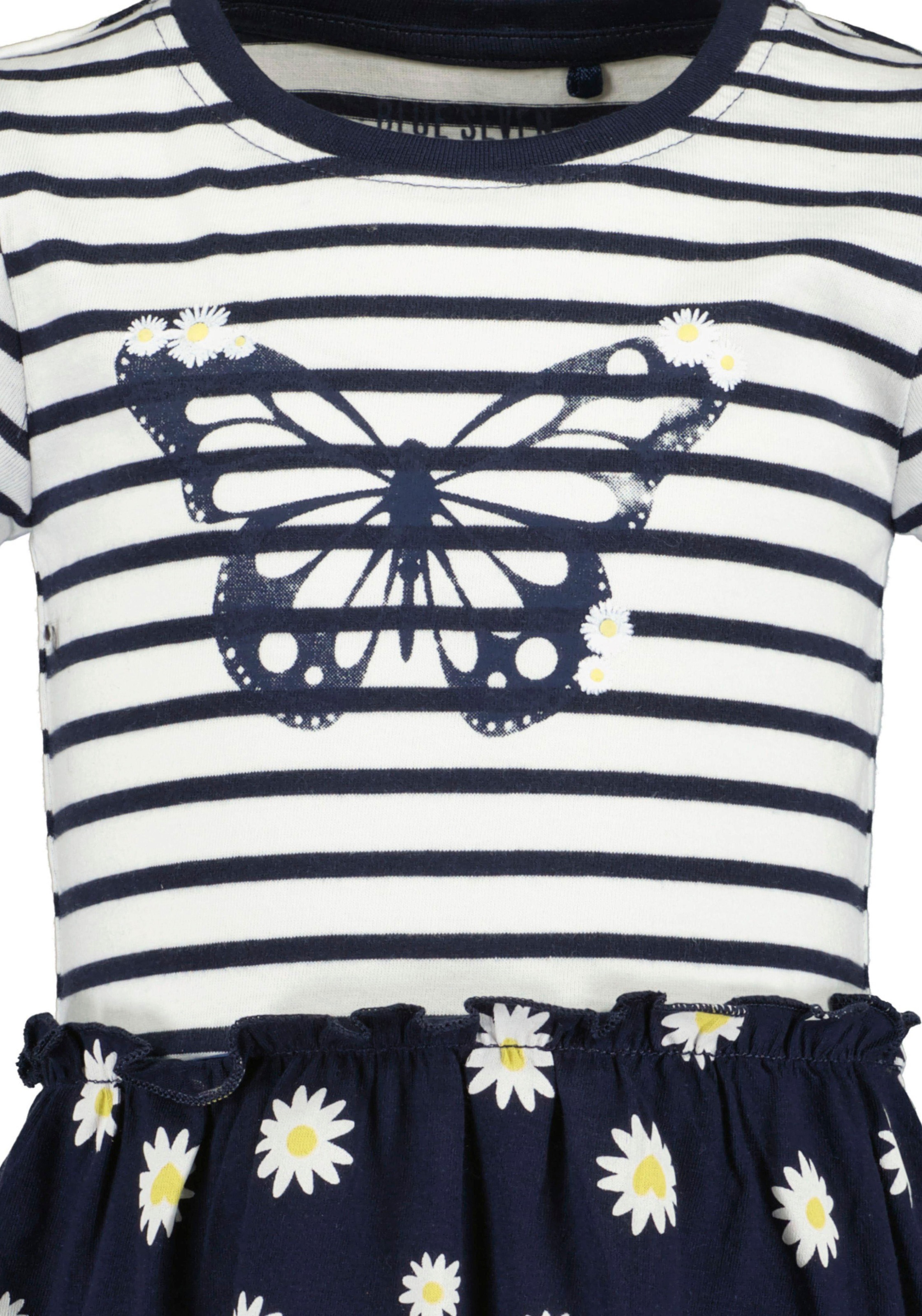 Blue Seven Robe en jersey 1 pièces tlg. geringeltes Oberteil mit Motiv und mit Blumen bedruckter Rock