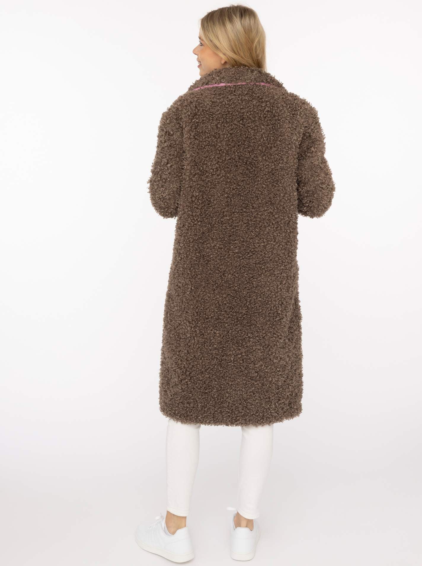 Zwillingsherz Manteau en imitation fourrure »„Happiness & Love“« Pièce tendance douillette, doublure intérieure avec motif cœur, 2 boutons