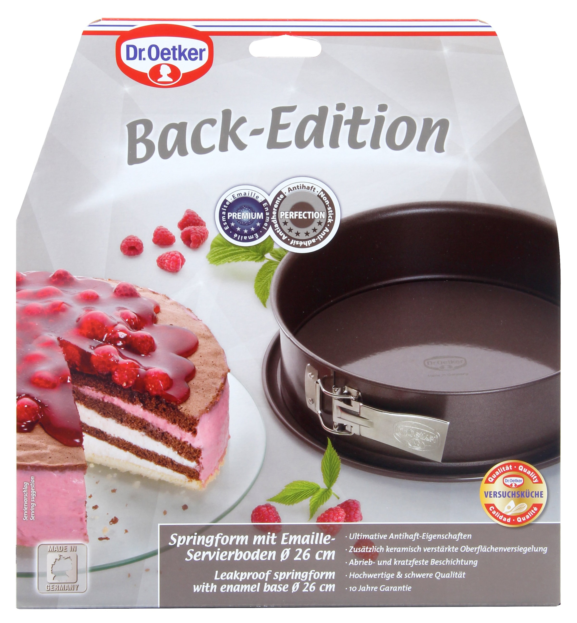 Dr. Oetker Küchenhelfer Moule à charnière »Back-Edition, mit Emaille-Servierboden« revêtement antiadhésif, résistant aux coupures et aux rayures, résistant à la chaleur jusqu'à 230°C