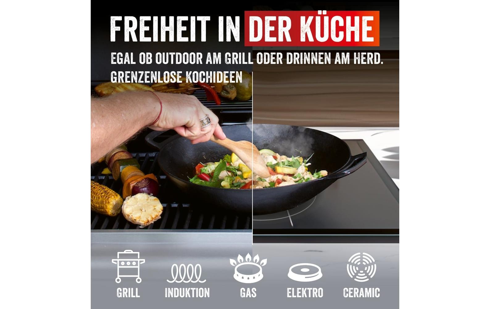 LANDMANN Wok »Grill-Wok Pure - Pfanne aus Gusseisen« Gusseisen