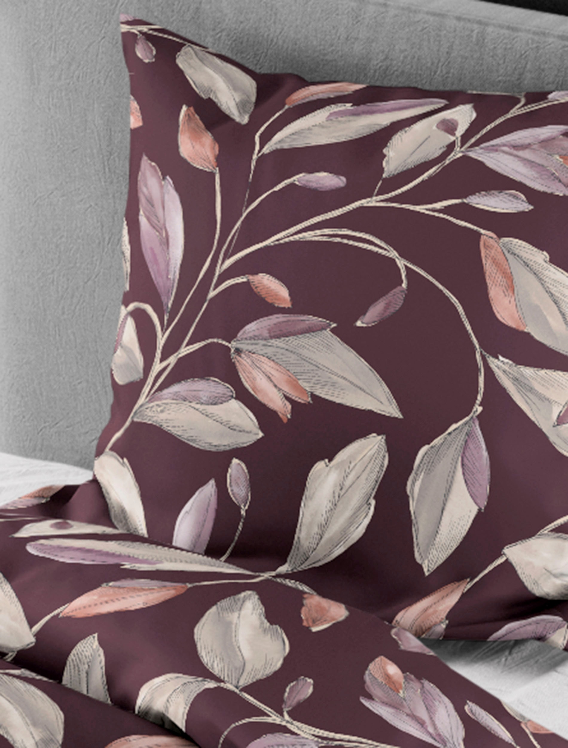 BIERBAUM Linge de lit »4009« 2 cuis Mako satin, 100 % coton, facile d'entretien, floral