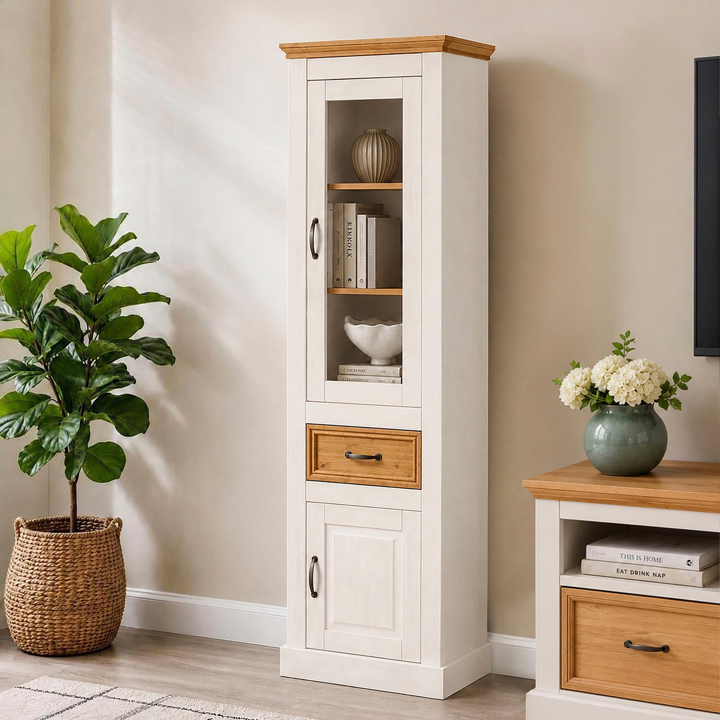 GOODproduct Vitrine »Selma Hochschrank, 2 Türen, eine davon mit Glaseinsatz und 1 Schublade« Höhe 180 cm