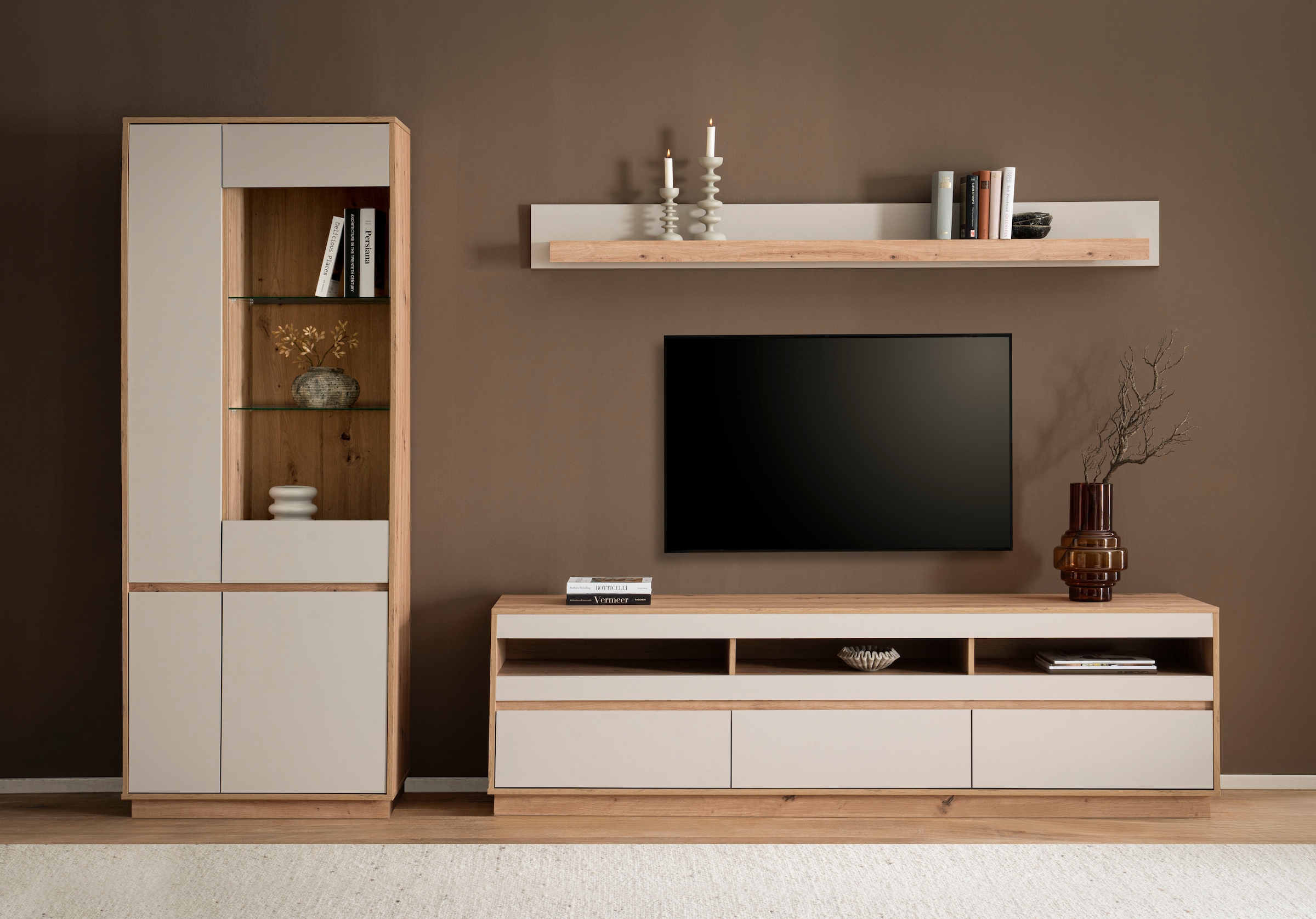 Home affaire Meuble mural »Sonora, moderne Anbauwand, Komplettset in Kaschmir/Eiche« Komplett-Set, 3 cuis tlg.