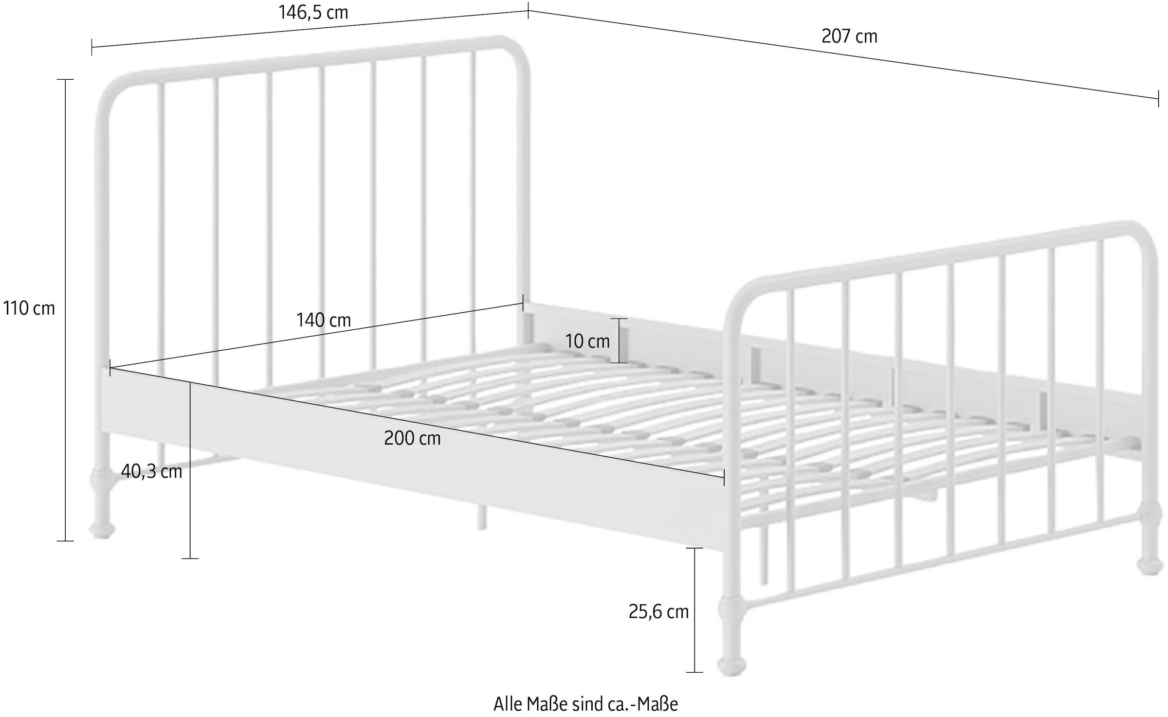 Vipack Metallbett »Bronxx, standfest gebaut, gradlinige Optik in zeitlosem Design« in 2 Grössen und verschiedenen Farben erhältlich,  inkl. Lattenrost, Mittelsteg und Fussstütze unter der Liegefläche