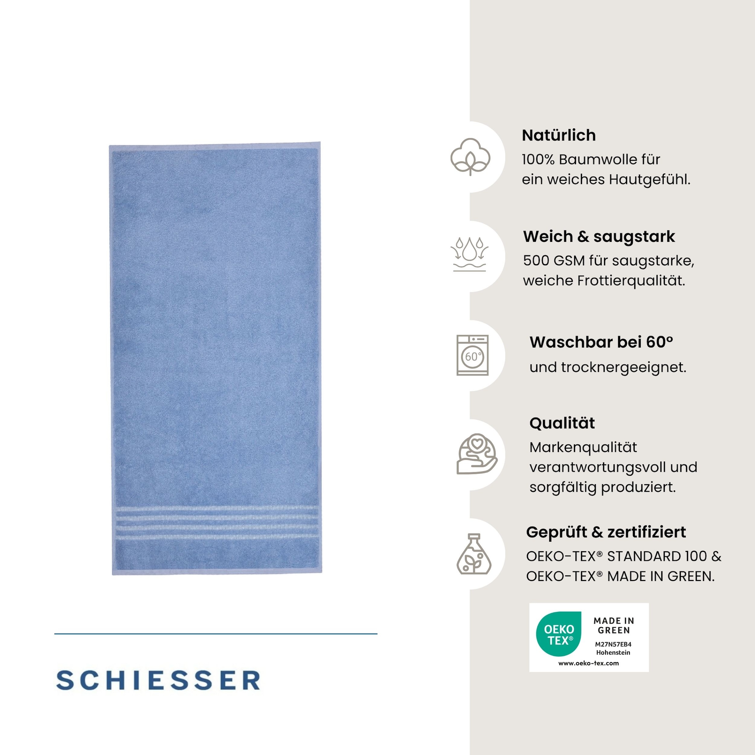 Schiesser Duschtücher »Milano aus 100% Baumwolle mit eleganter Bordüre in Hoch-Tief-Optik« OEKO-TEX® MADE IN GREEN