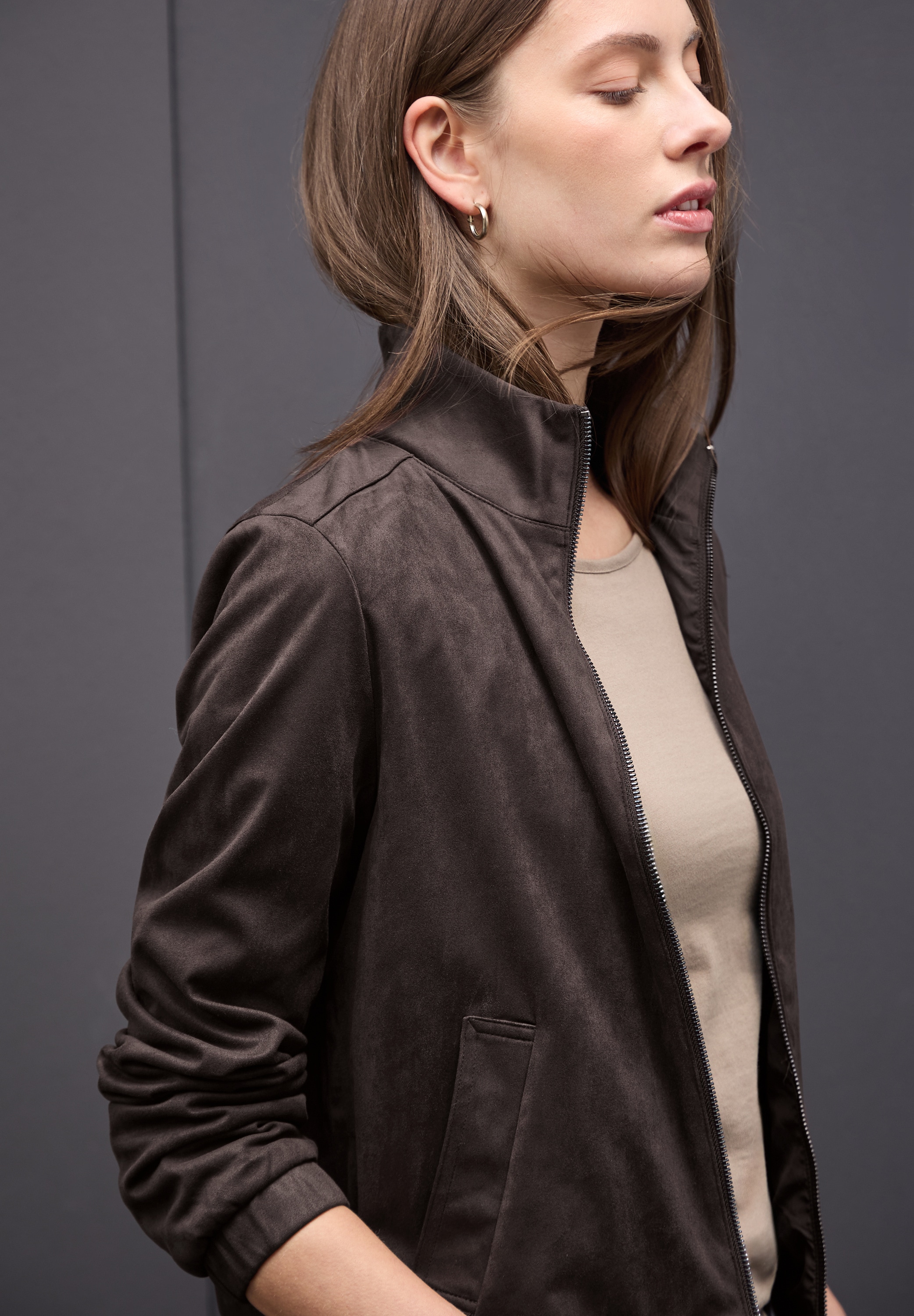 STREET ONE Blazer en similicuir mit Taschen und Stehkragen