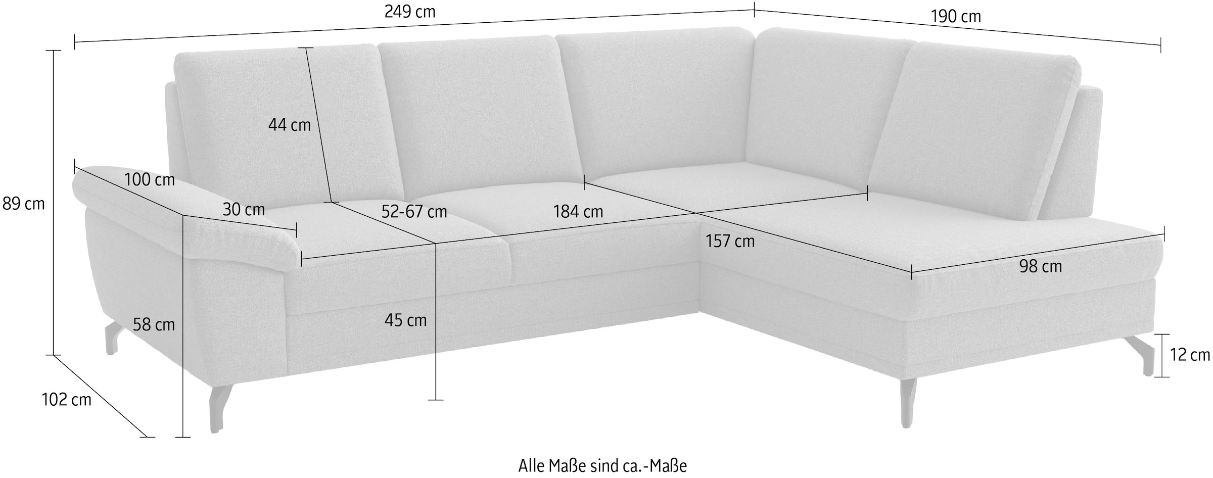 sit&more Ecksofa »Chelsea L-Form, B: 264 cm, mit Armteil-& Sitztiefenverstellung« optional Bettfunktion und Bettkasten