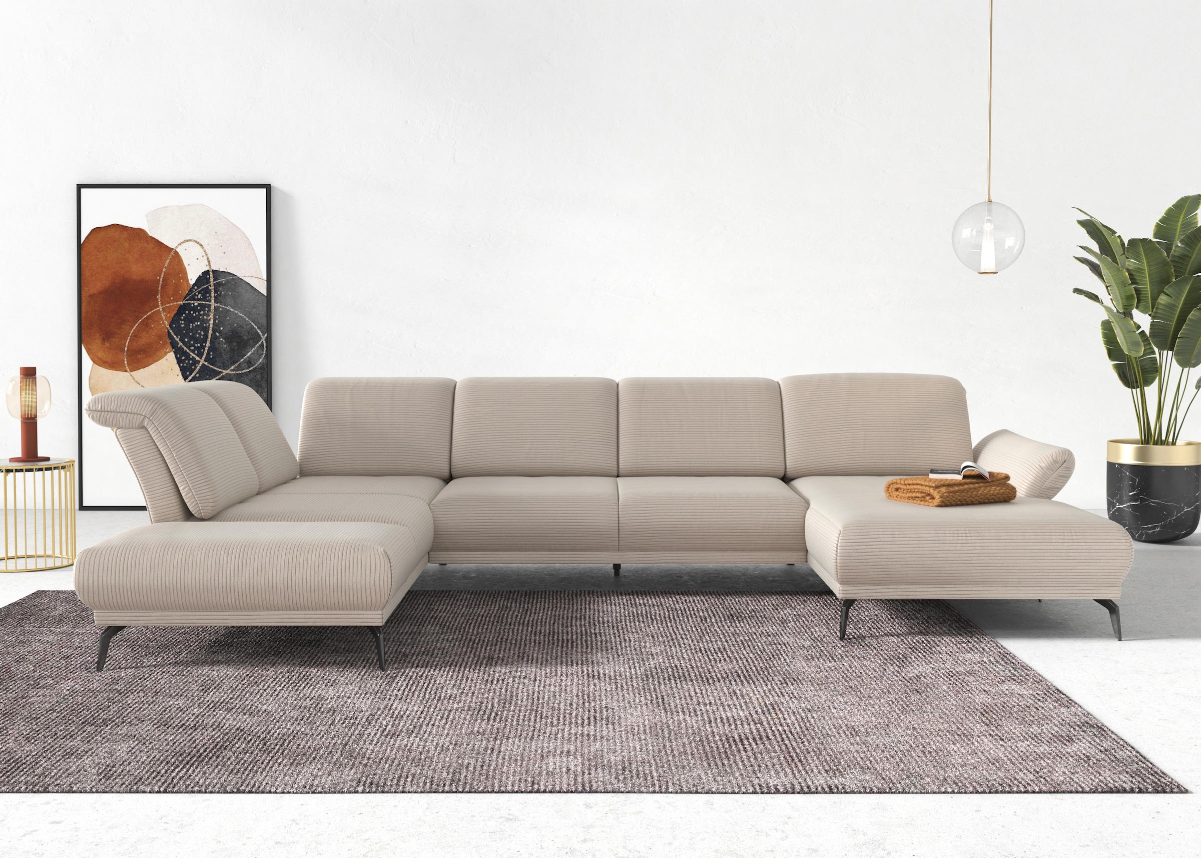 sit&more Paysage de salon »Coco U-Form« Sitztiefen-, Arm- und Kopfteilverstellung, Cord-Bezug, Fusshöhe 15 cm