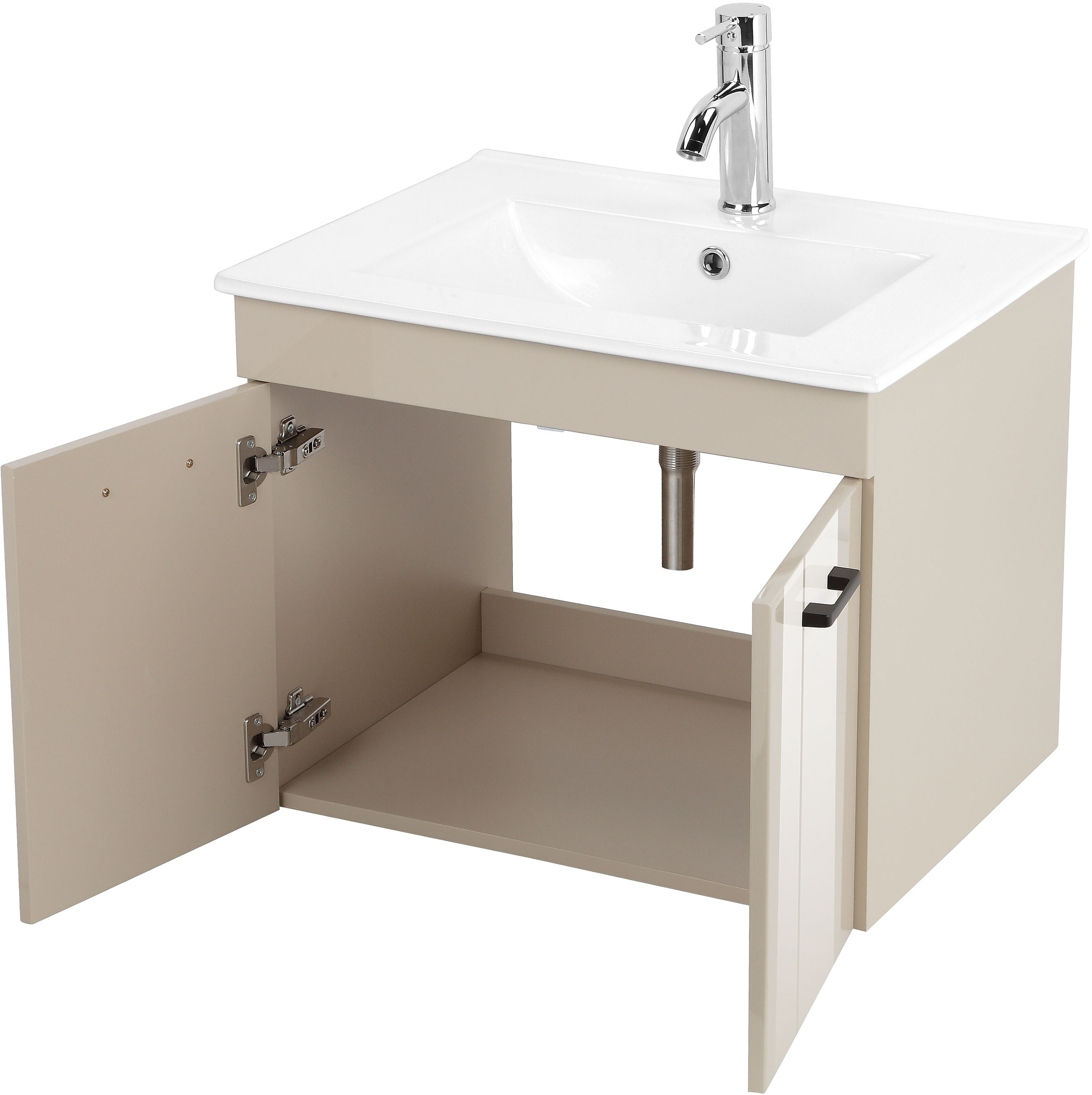 welltime Waschtisch »Florenz, Breite 60cm, 2 Tür, 2 Fächer, MDF-Front« Komplett-Set,  Waschplatz mit 2 Türen,in verschiedenen Farben erhältlich, Badmöbel