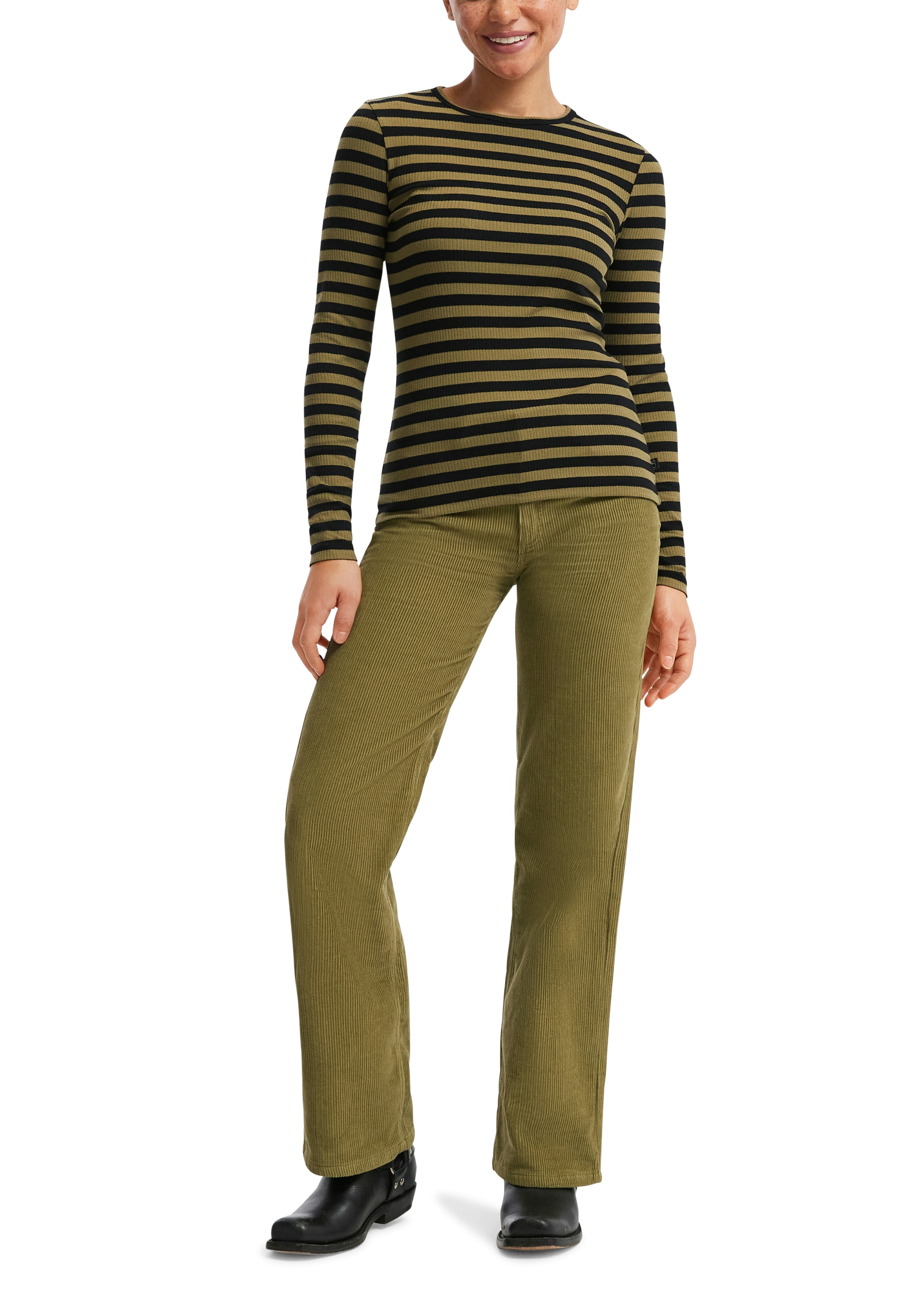 QS T-shirt à manches longues Sommershirt, geringelt, Ripp-Ware