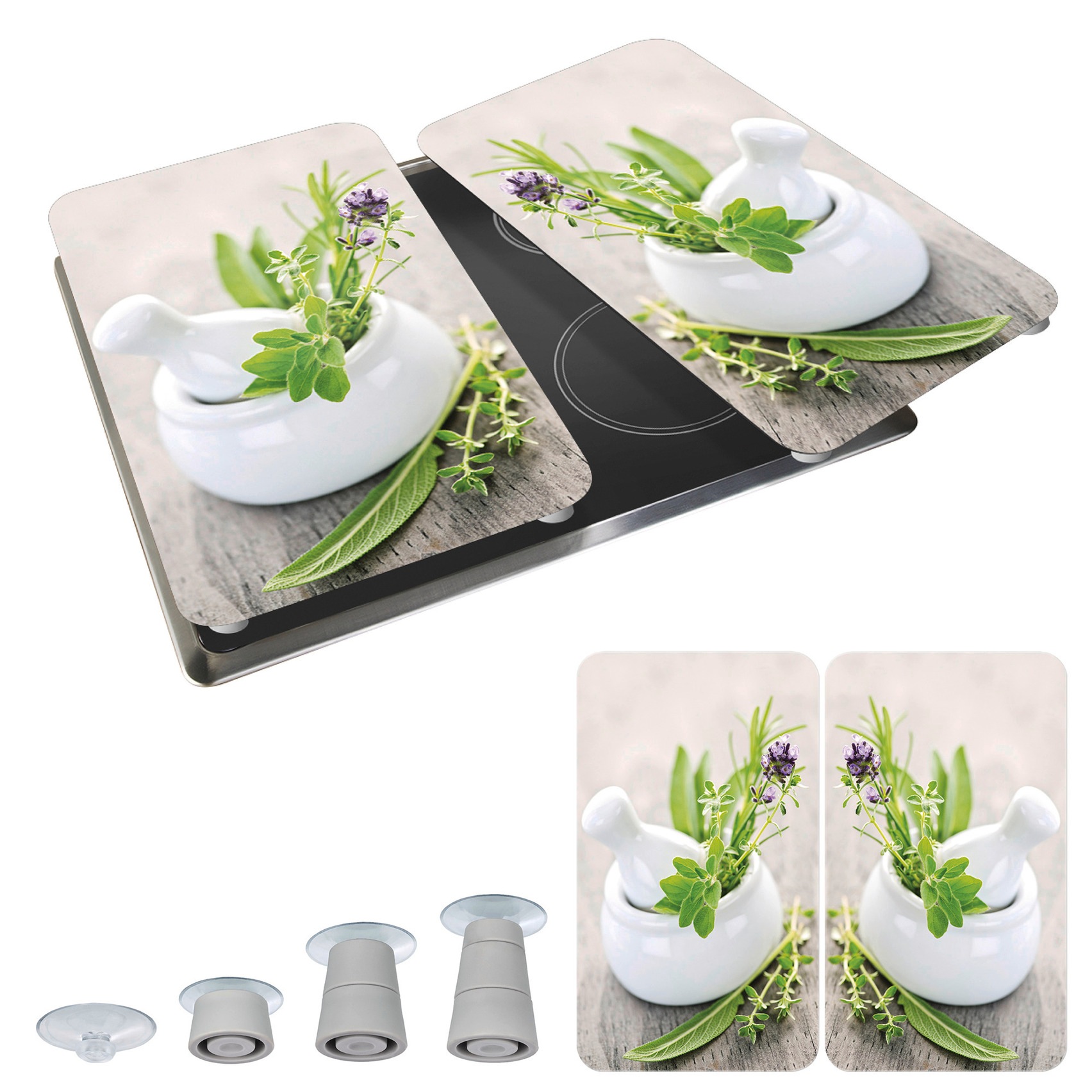 WENKO Herd-Abdeckplatte »Universal Modell Kräutergarten« Herdabdeckung für alle Herdarten, kratzfest, mit rutschfesten Füssen