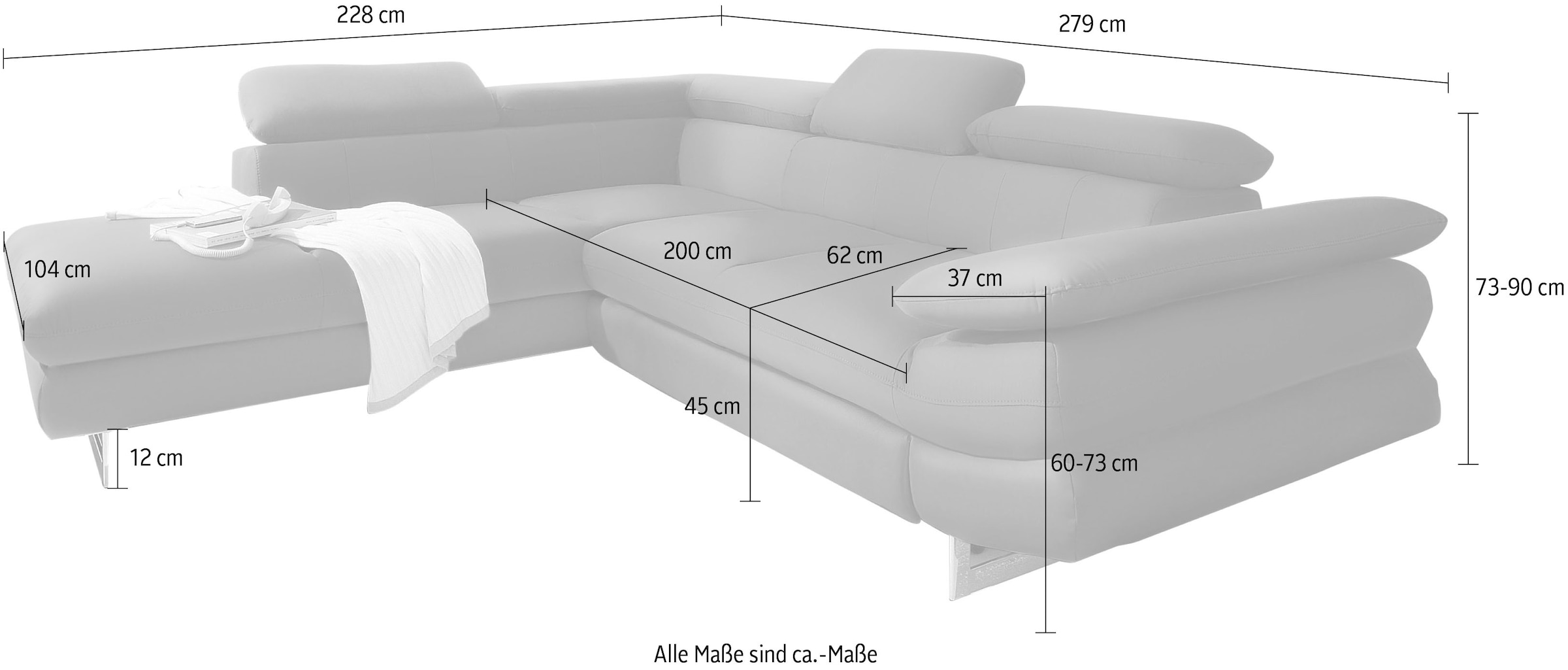 COTTA Ecksofa »Solution L-Form« mit Arm- & Kopfteilverstellung, wahlweise mit Bettfunktion