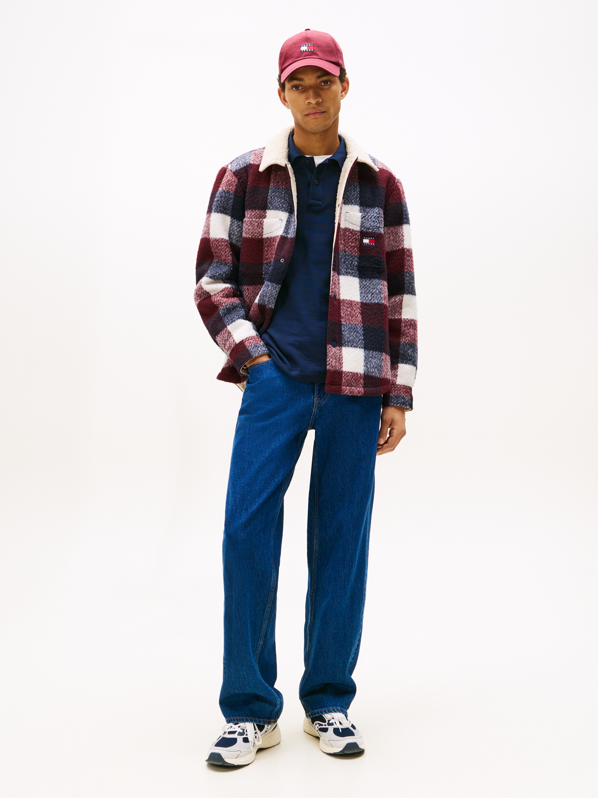 Tommy Jeans Chemise à carreaux »CHECK TEDDY OVERSHIRT« Overshirt Jacke Holzfäller kRegular fit mit Rundhalsausschnitt
