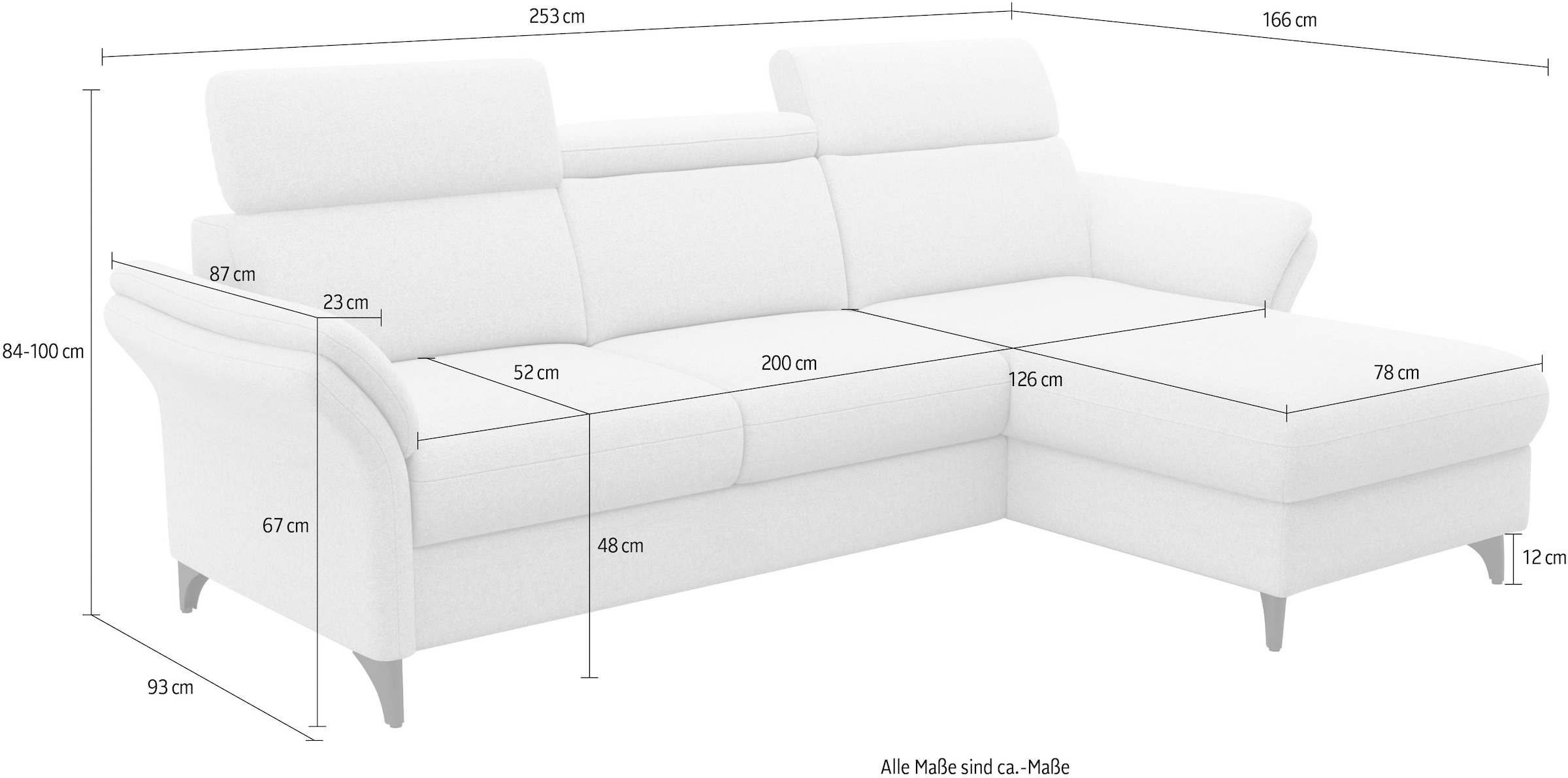 sit&more Canapé d'angle »Glendale, L-Form« inkl. Kopfteilverstellung, wahlweise mit Vorziehsitz und Bettkasten